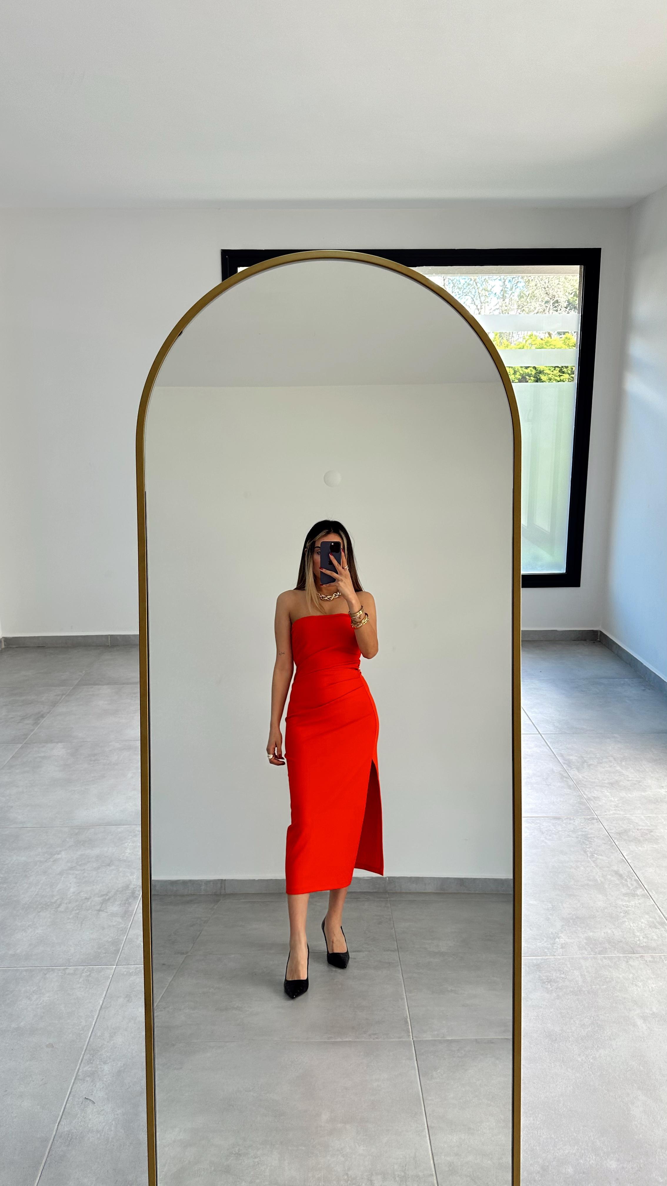 Nar Çiçeği Straplez Elbise