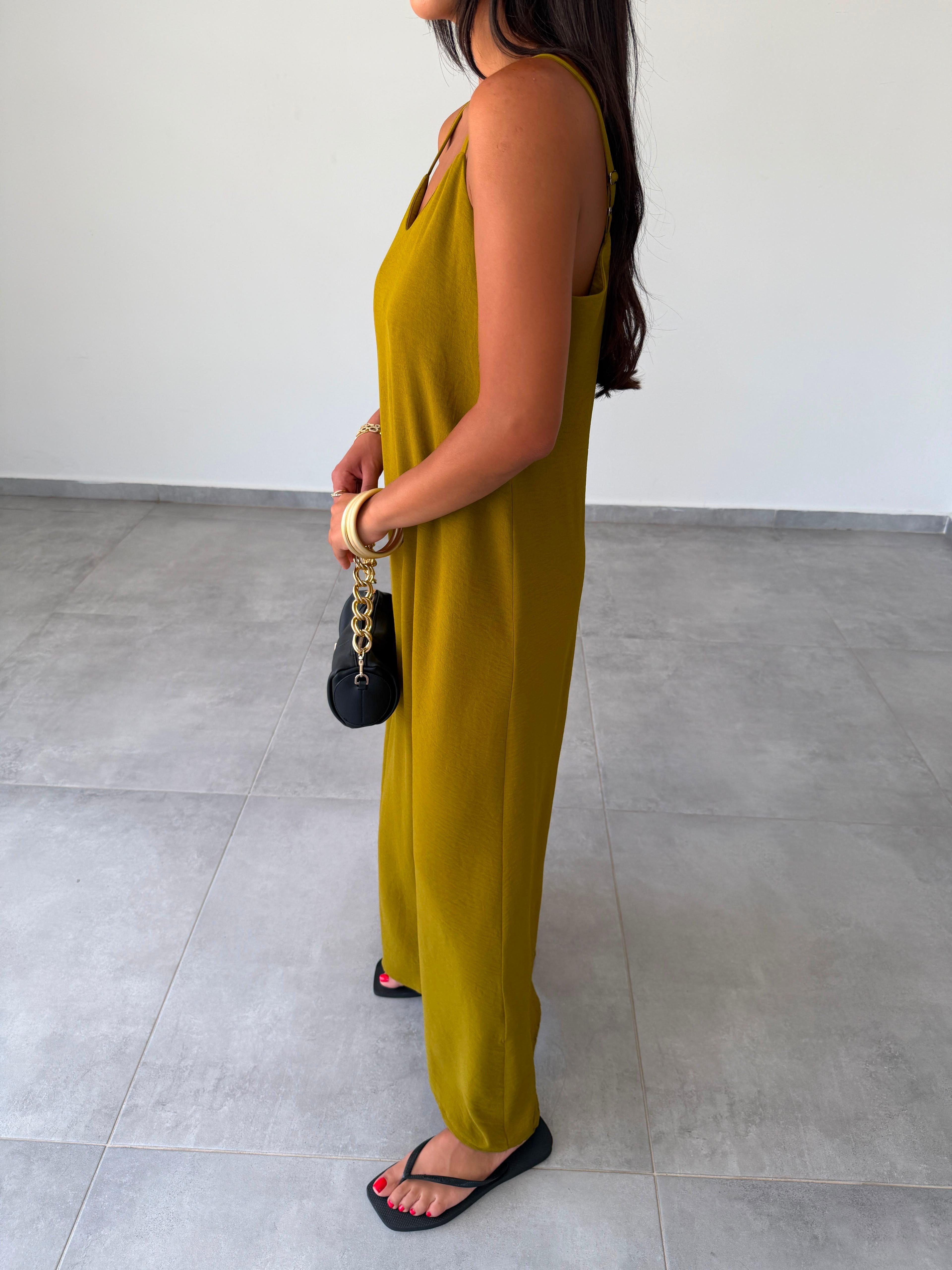 Olive Ayrobin Ayarlama Askılı Elbise