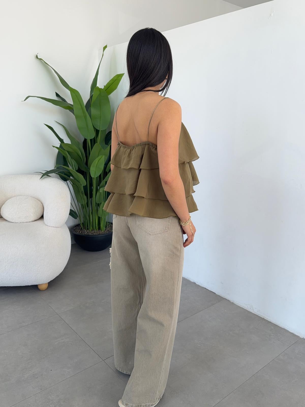 Olive Fırfırlı Bluz