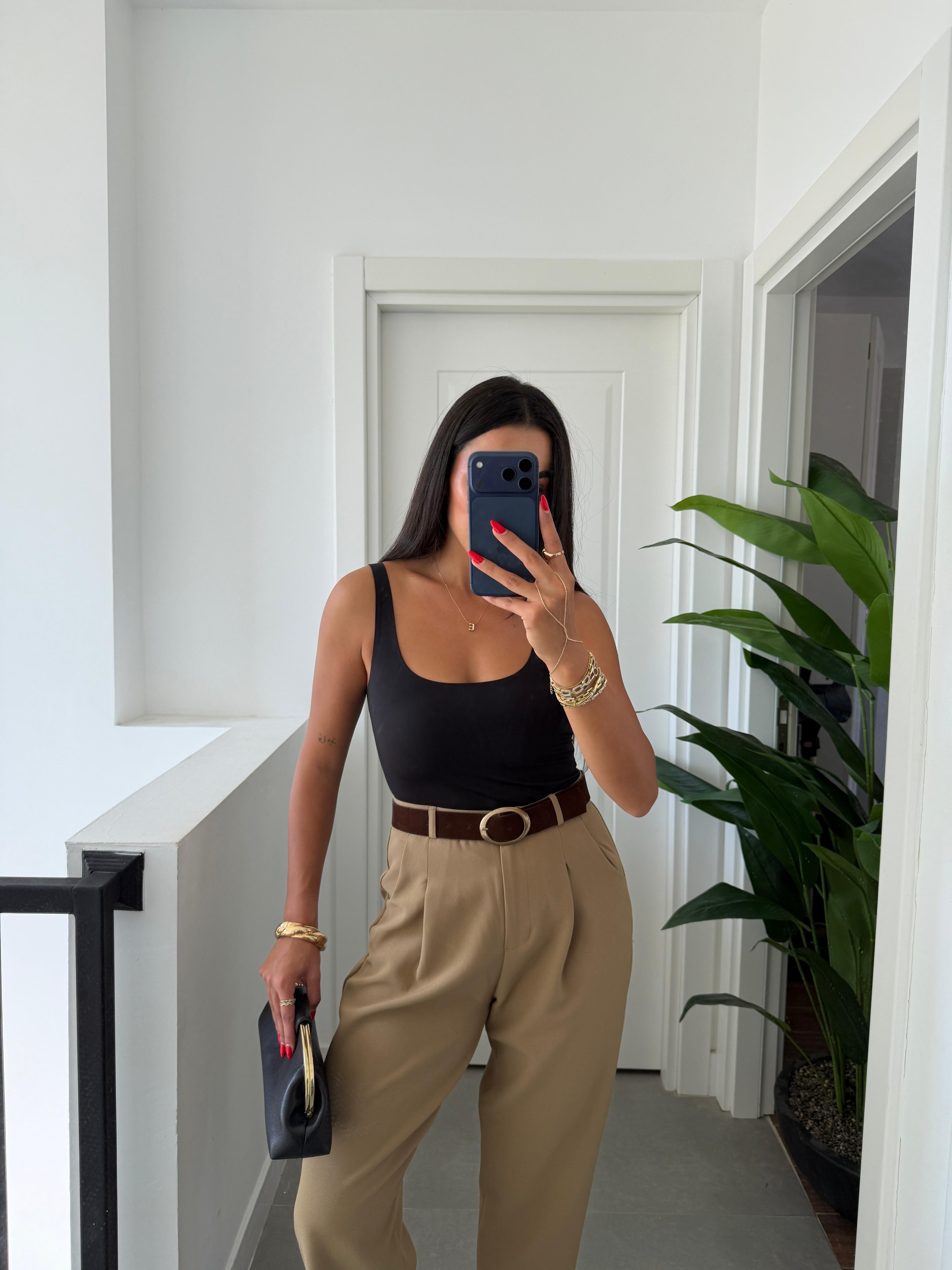 Olive Kemerli Pantolon