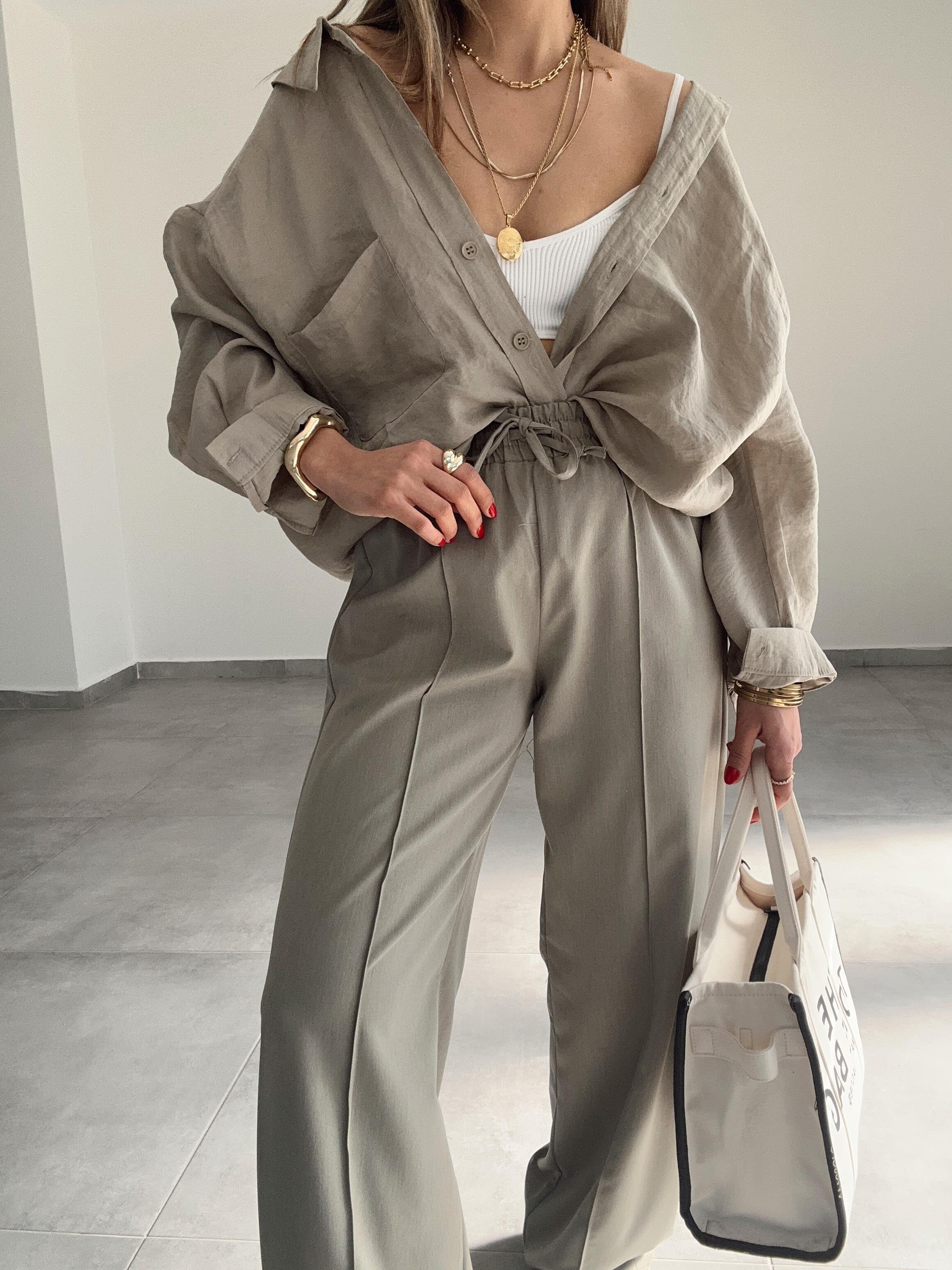 Olive Omzu Düşük Oversize Gömlek