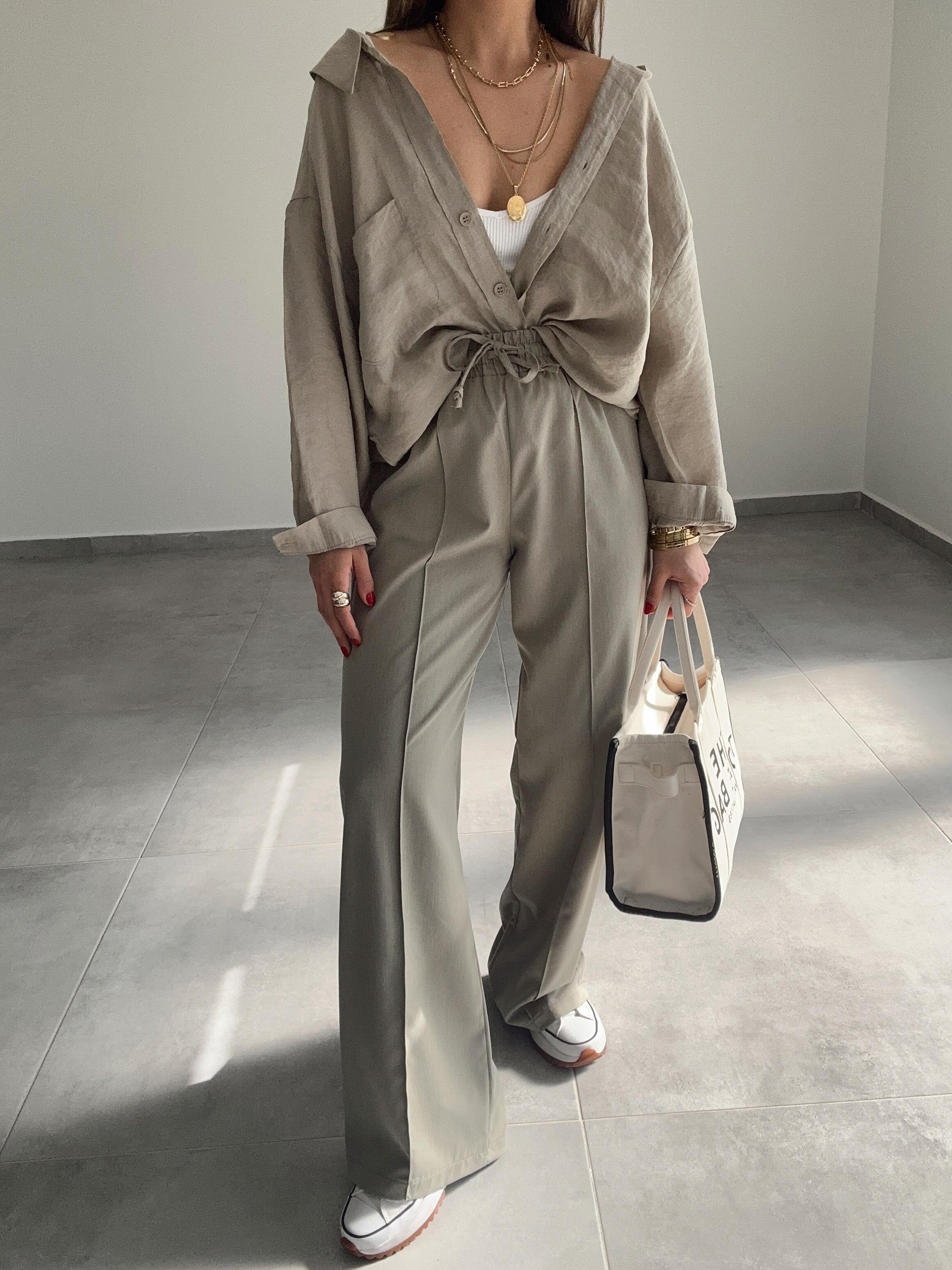 Olive Omzu Düşük Oversize Gömlek