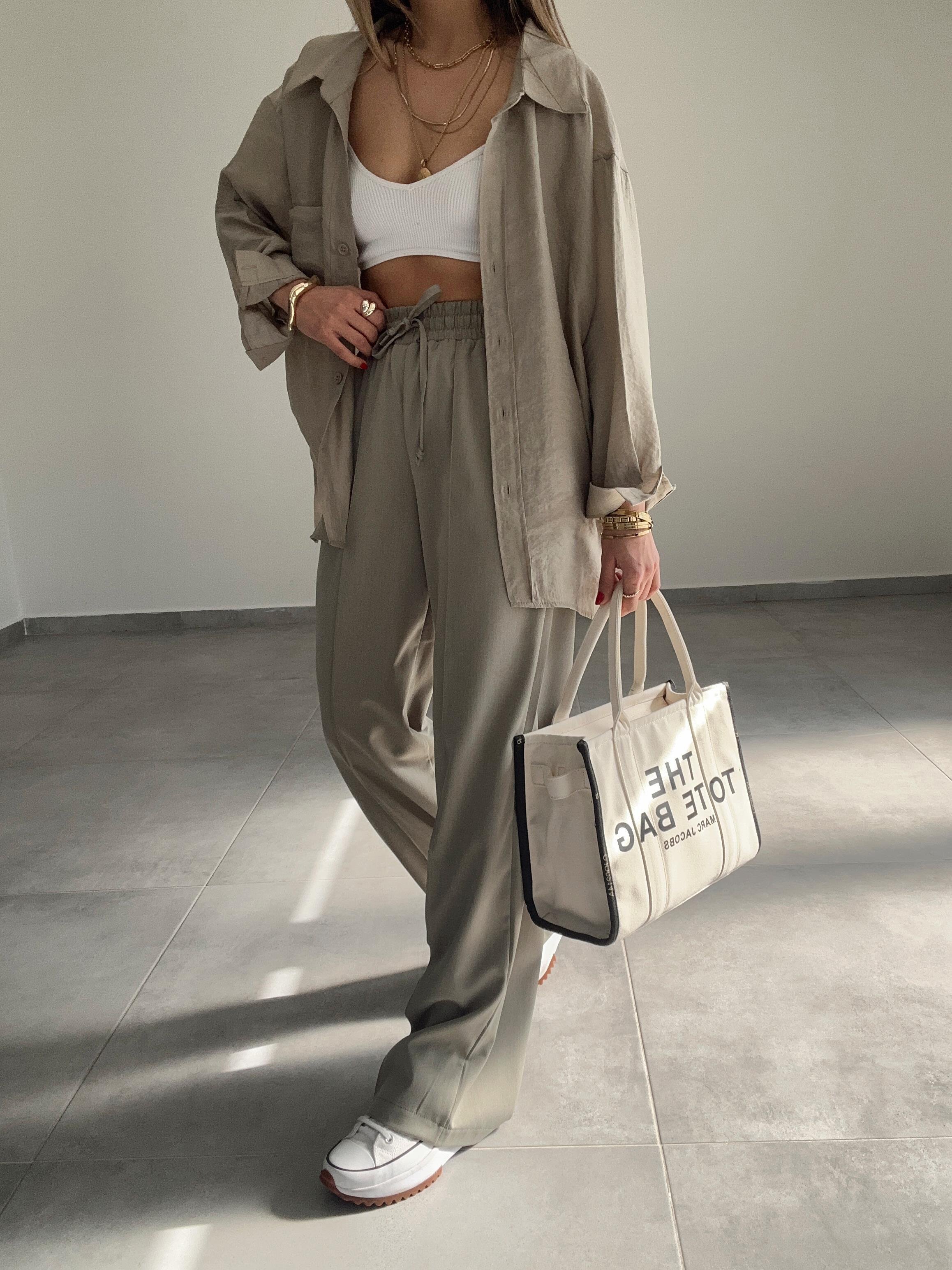 Olive Omzu Düşük Oversize Gömlek