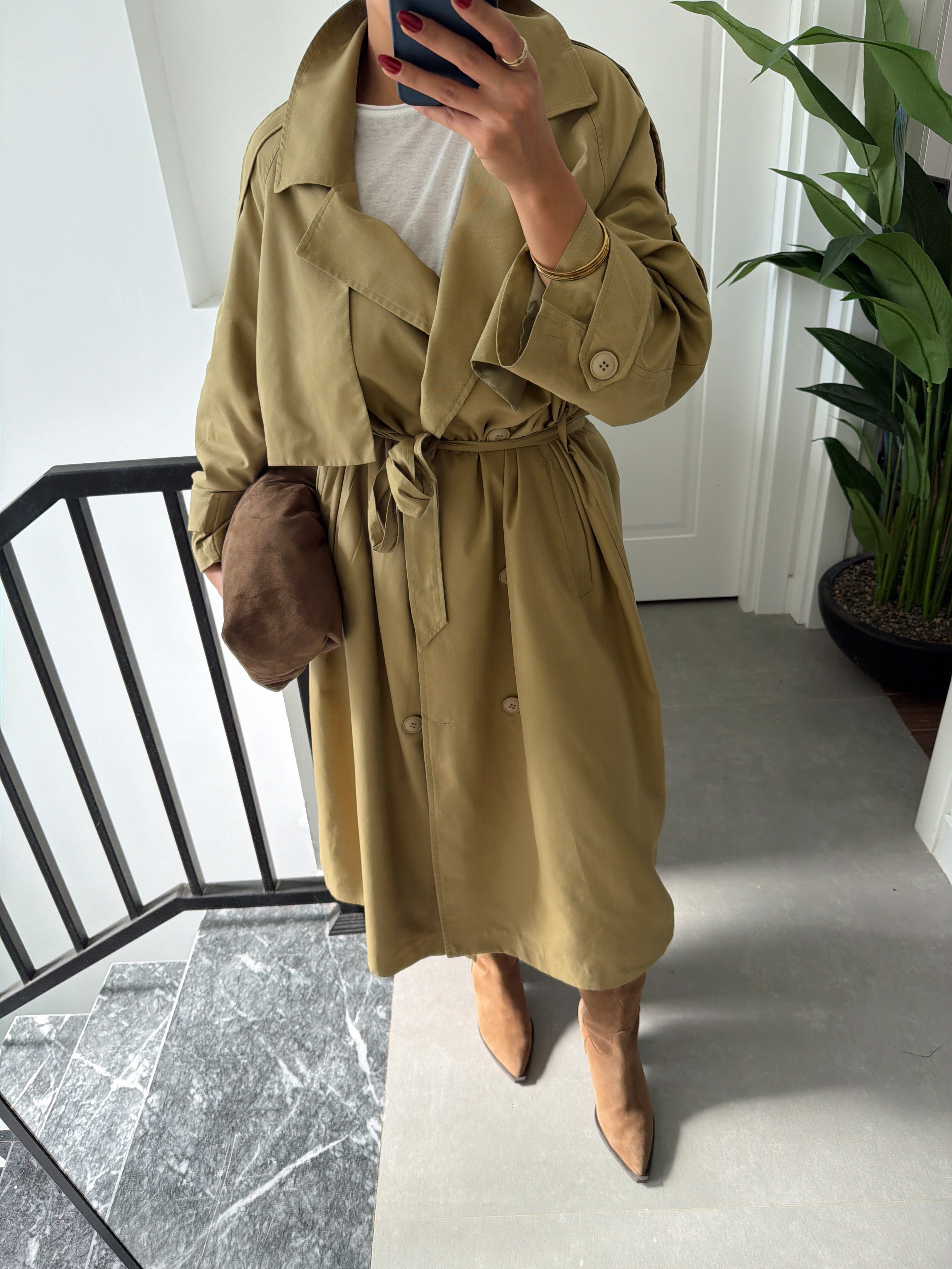 Olive Oversize Uzun Trençkot