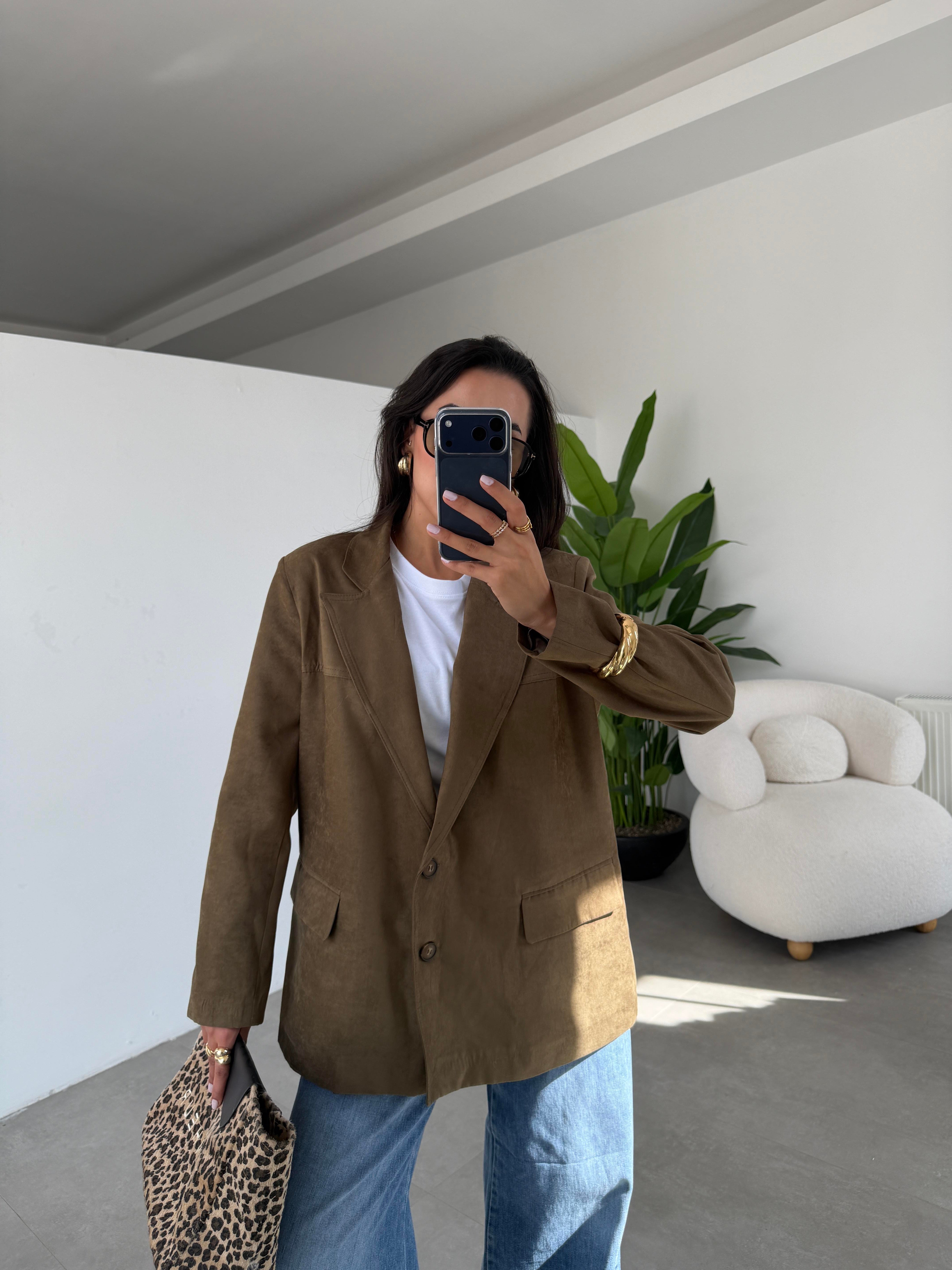 Olive Süet Blazer Ceket