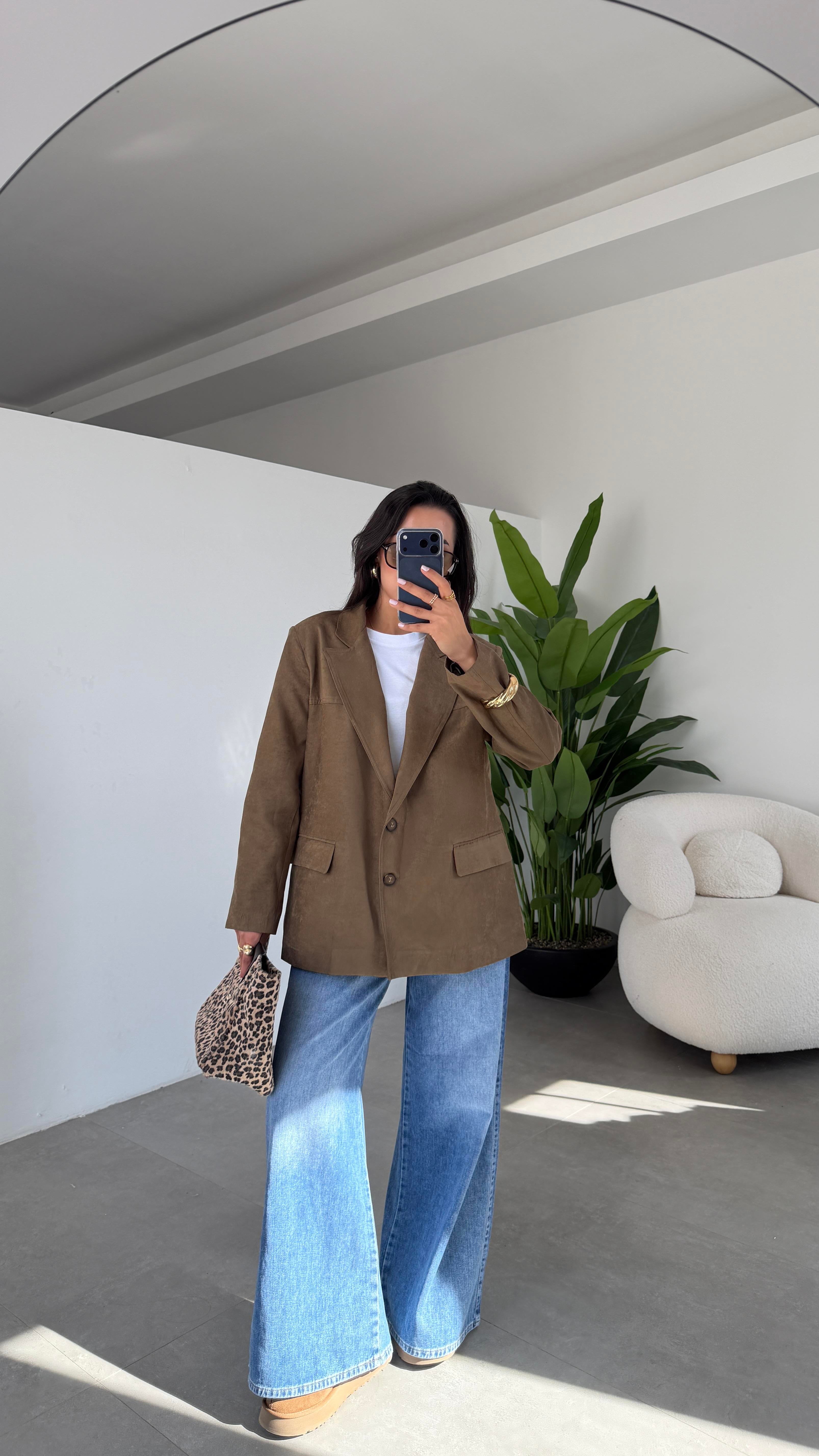 Olive Süet Blazer Ceket