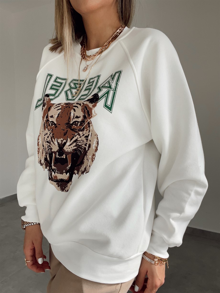 Önü Kaplan Baskılı Sweatshirt