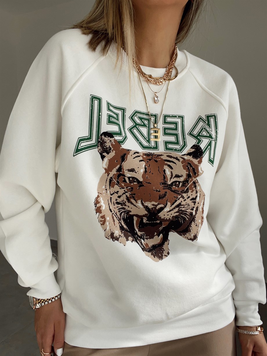 Önü Kaplan Baskılı Sweatshirt