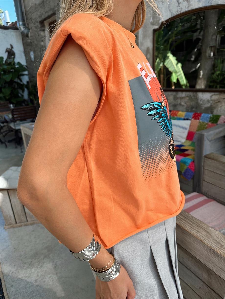 Orange Vatkalı Fearless Tişört