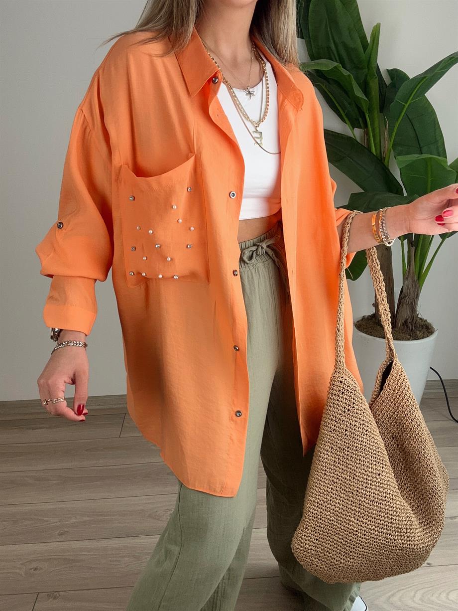 Oranj Taşlı Gömlek