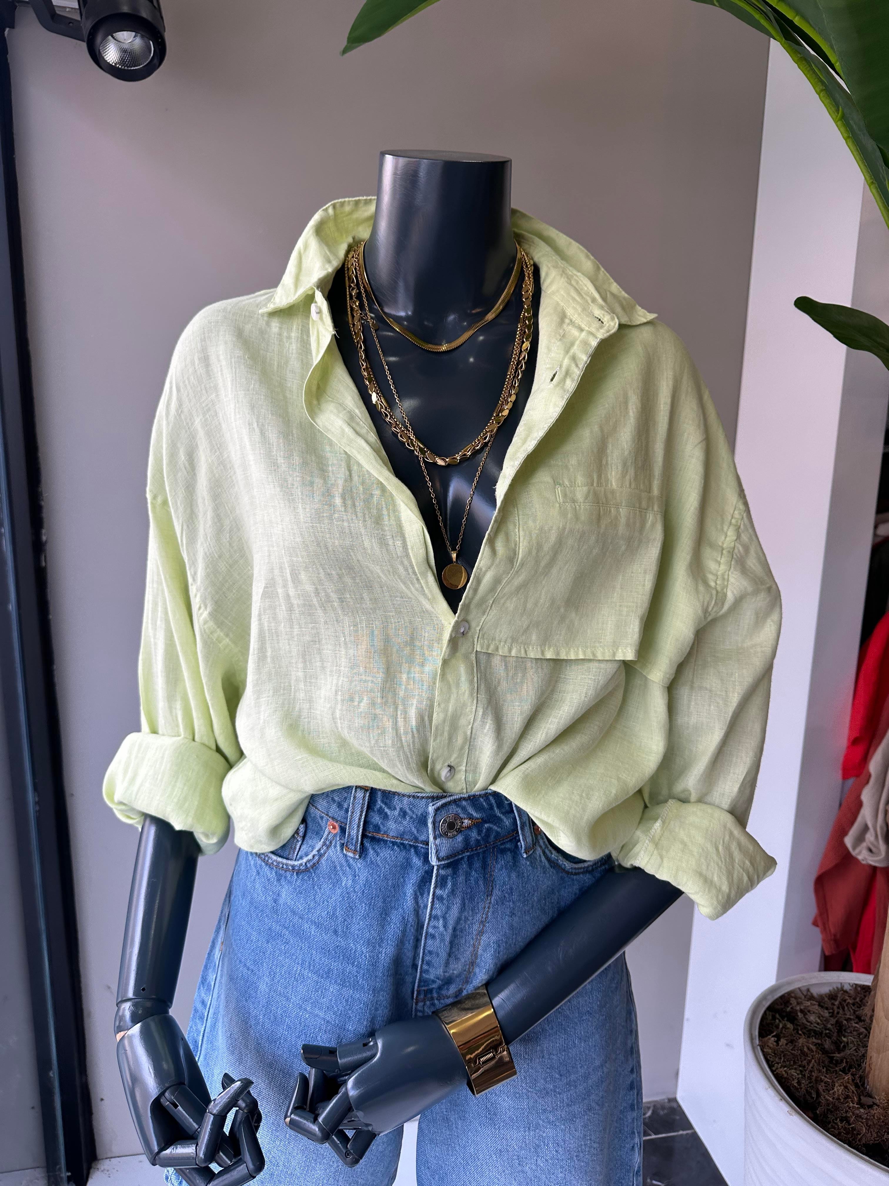 Organik Keten Lime Gömlek