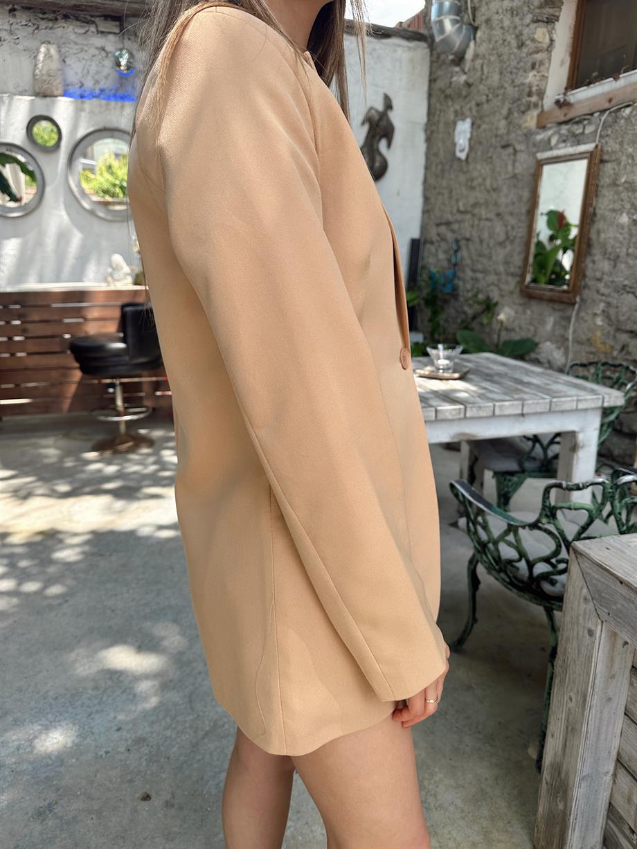 Oversize Camel Tek Düğmeli Ceket