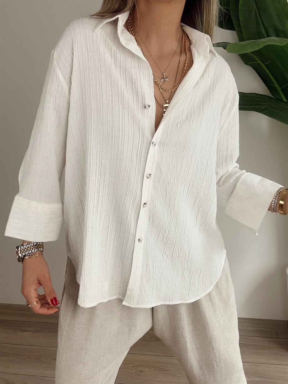 Oversize Ekru Gömlek