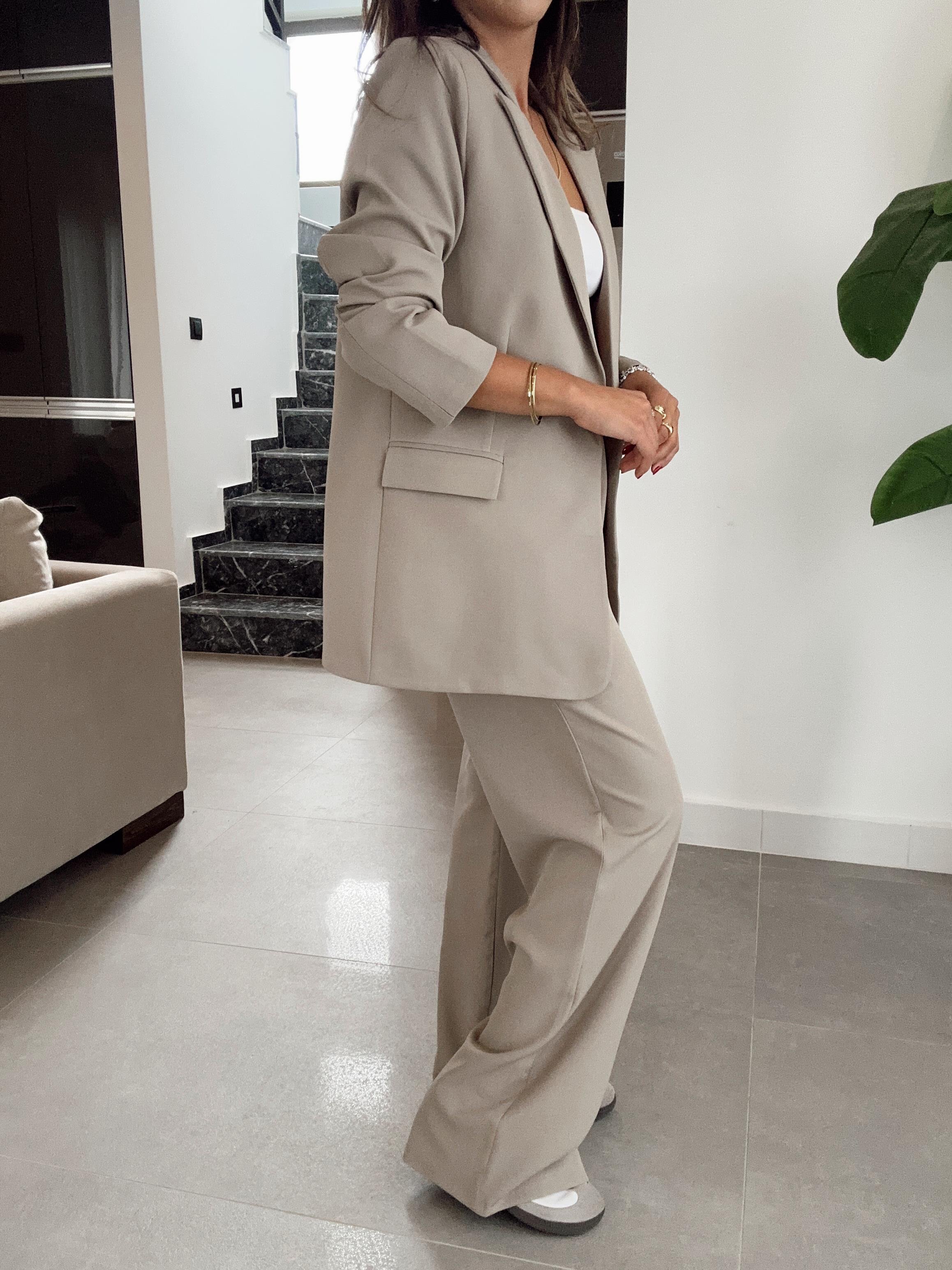 Oversize Haki Tek Düğmeli Ceket
