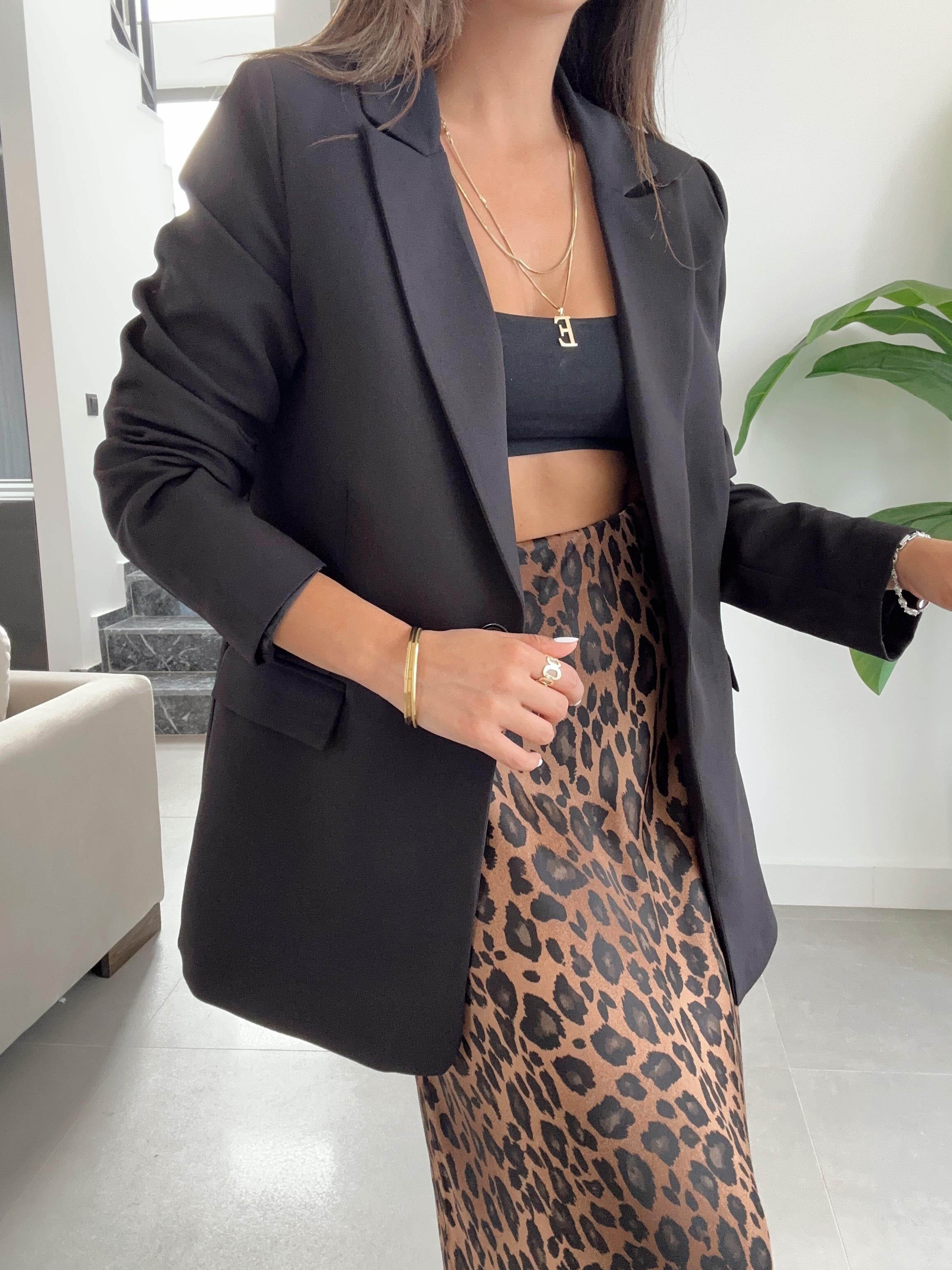 Oversize Siyah Tek Düğmeli Ceket