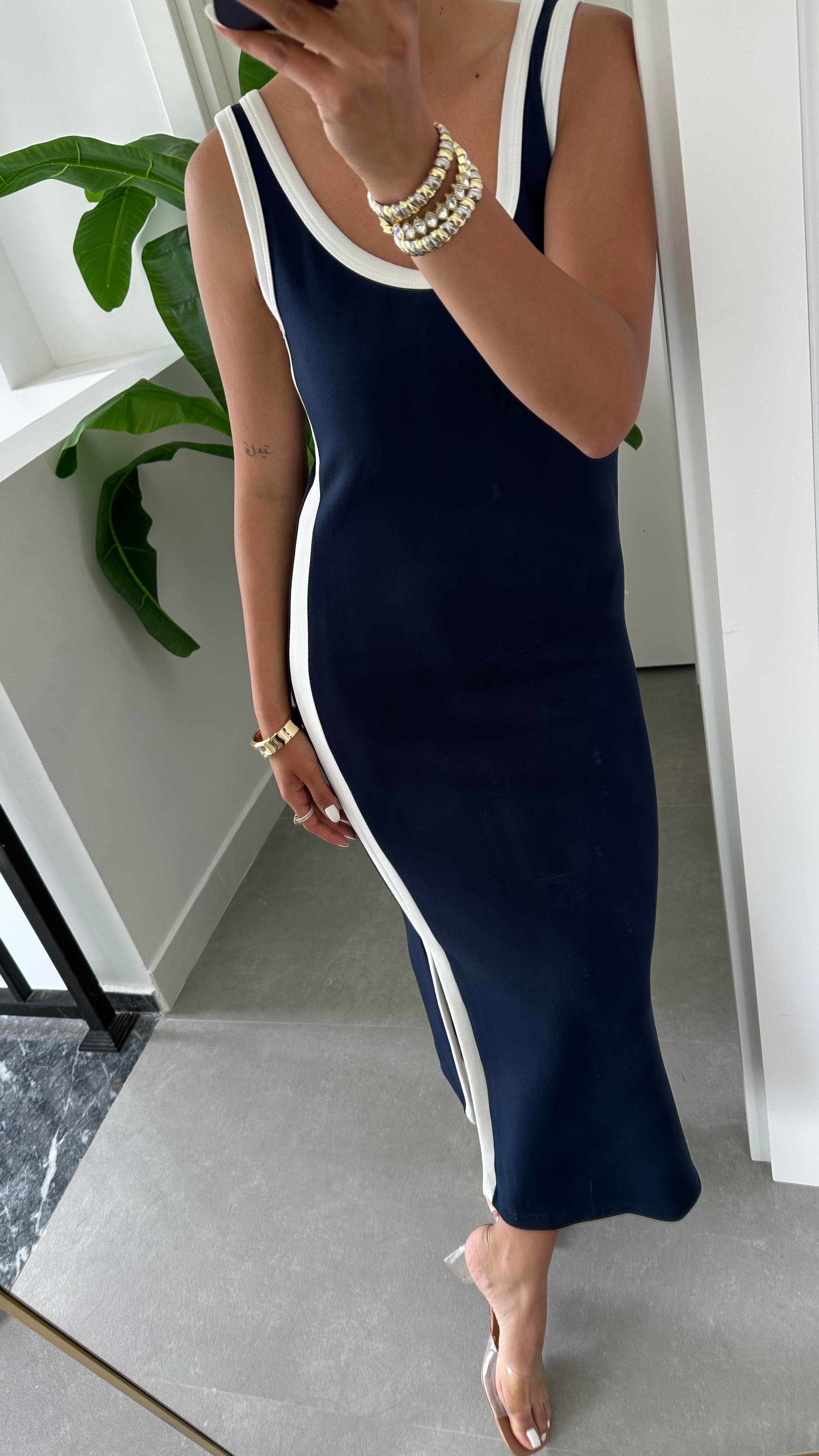 Oys Lacivert Modal Kumaş Askılı Basic Elbise