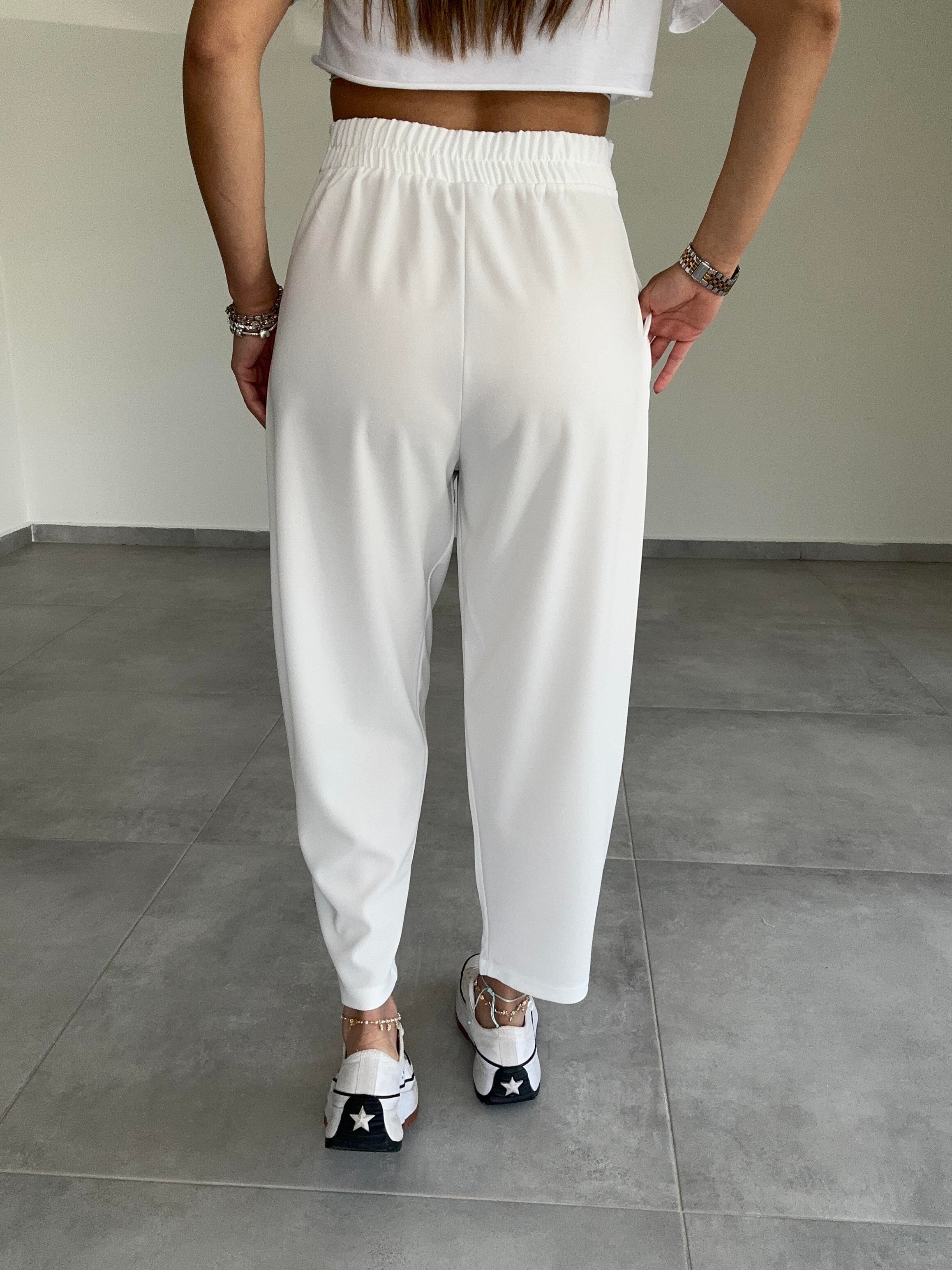 Özel Üretim Bombeli Beyaz Pantolon