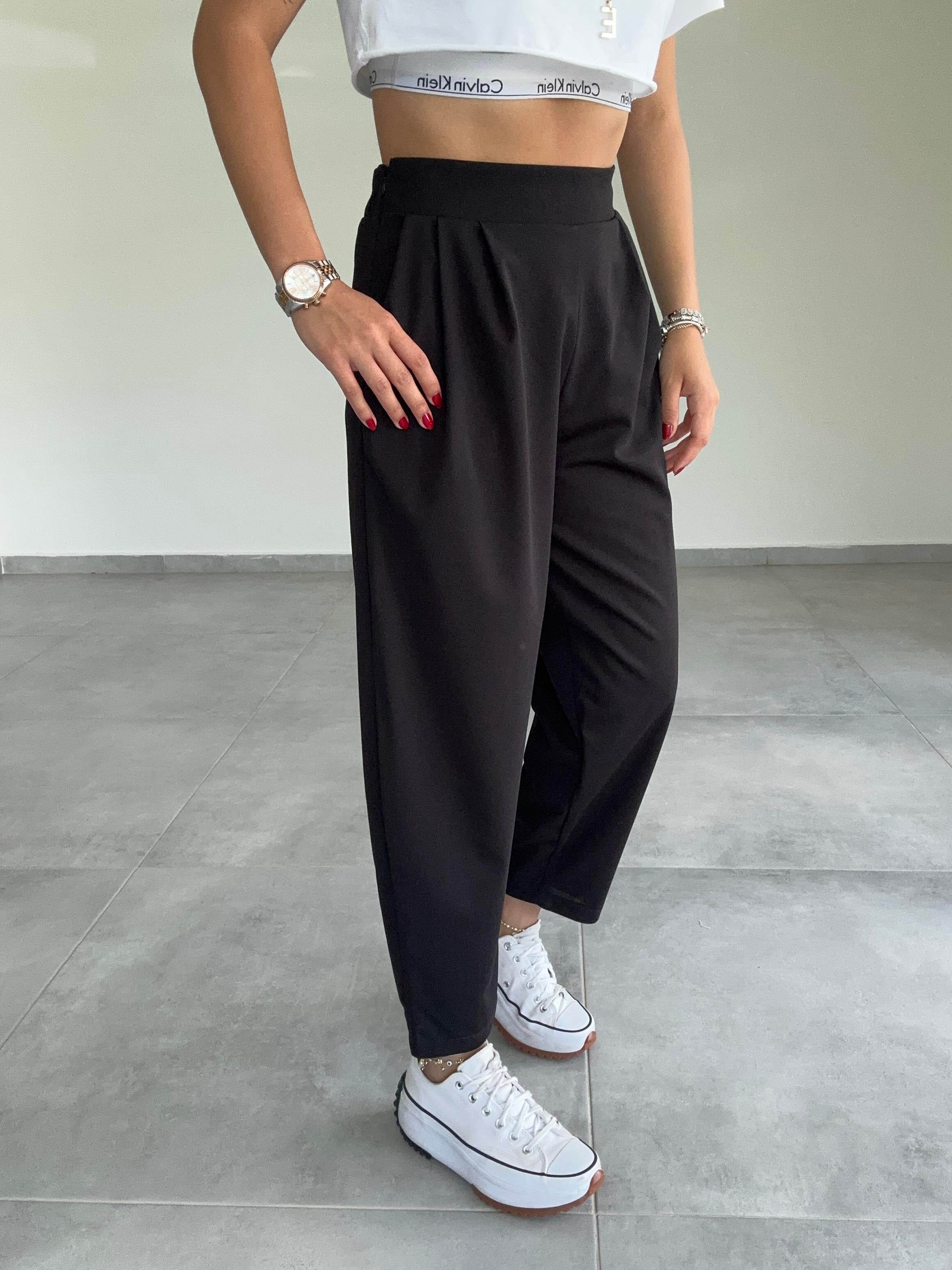 Özel Üretim Bombeli Siyah Pantolon