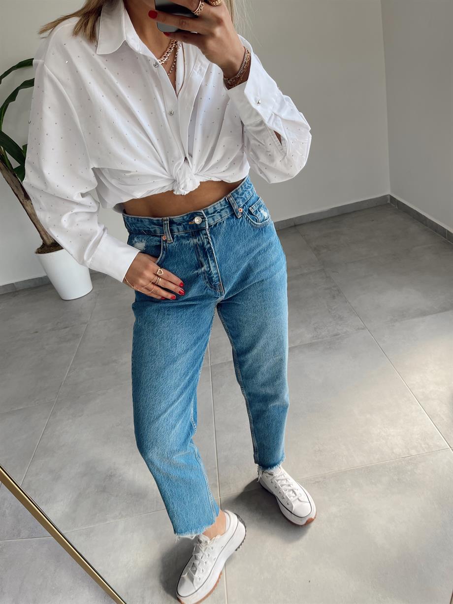 Paça Detaylı Mom Jean
