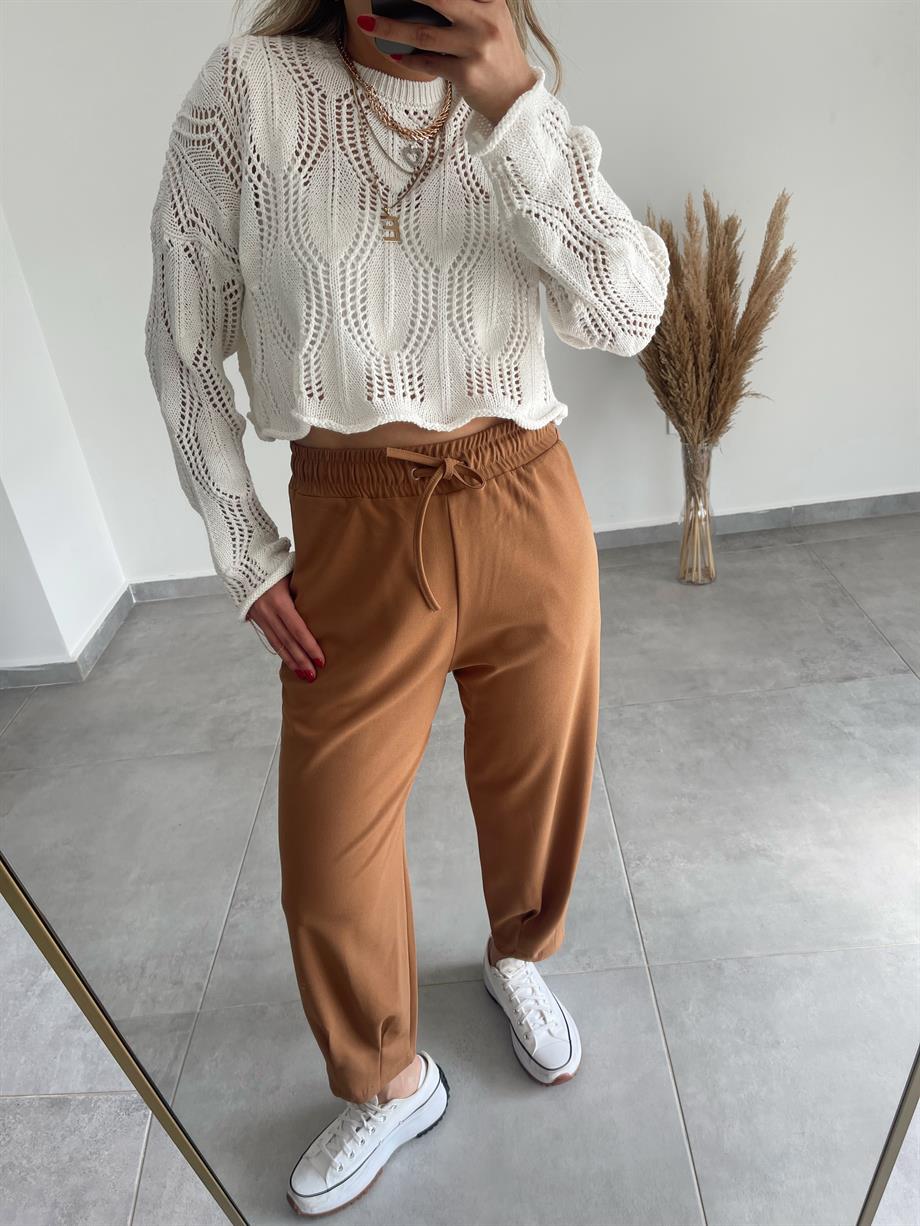 Paça Pileli Camel Pantolon