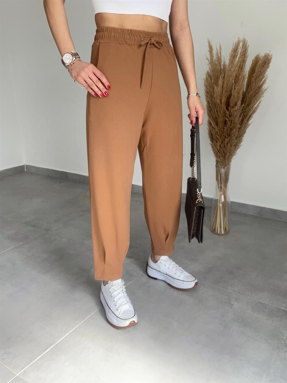 Paça Pileli Camel Pantolon