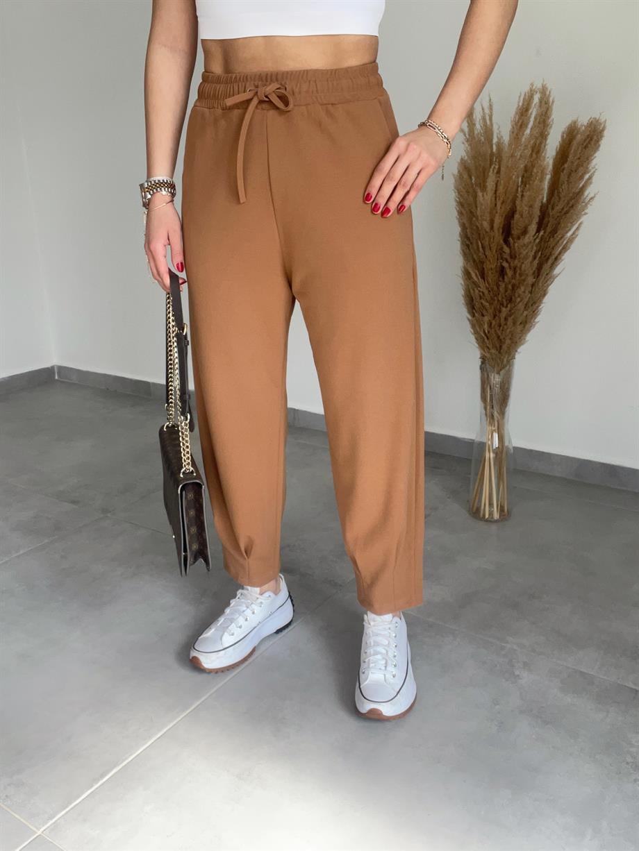 Paça Pileli Camel Pantolon