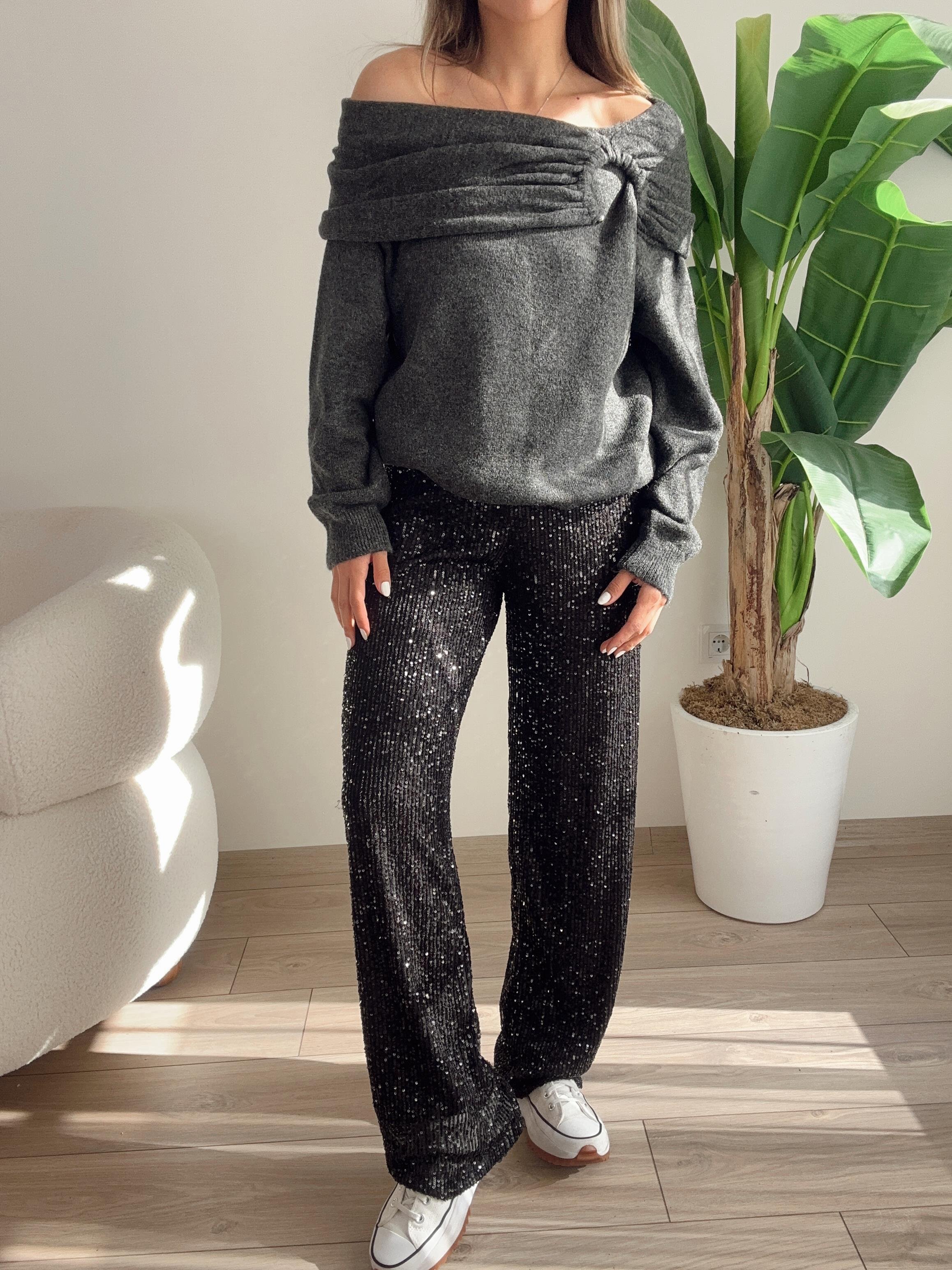 Payetli Siyah Pantolon