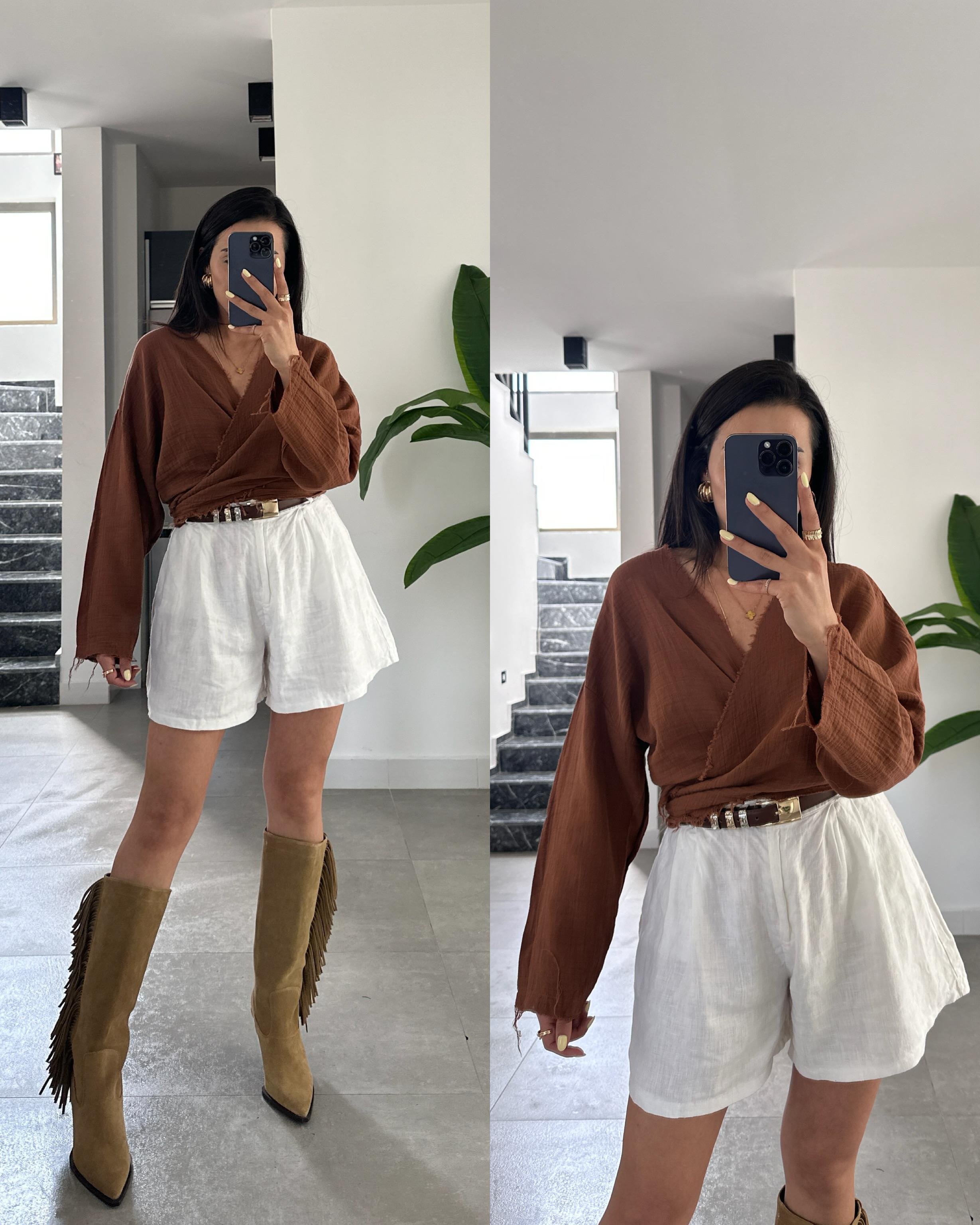 Pcs Kahve Müslin Helen Bluz