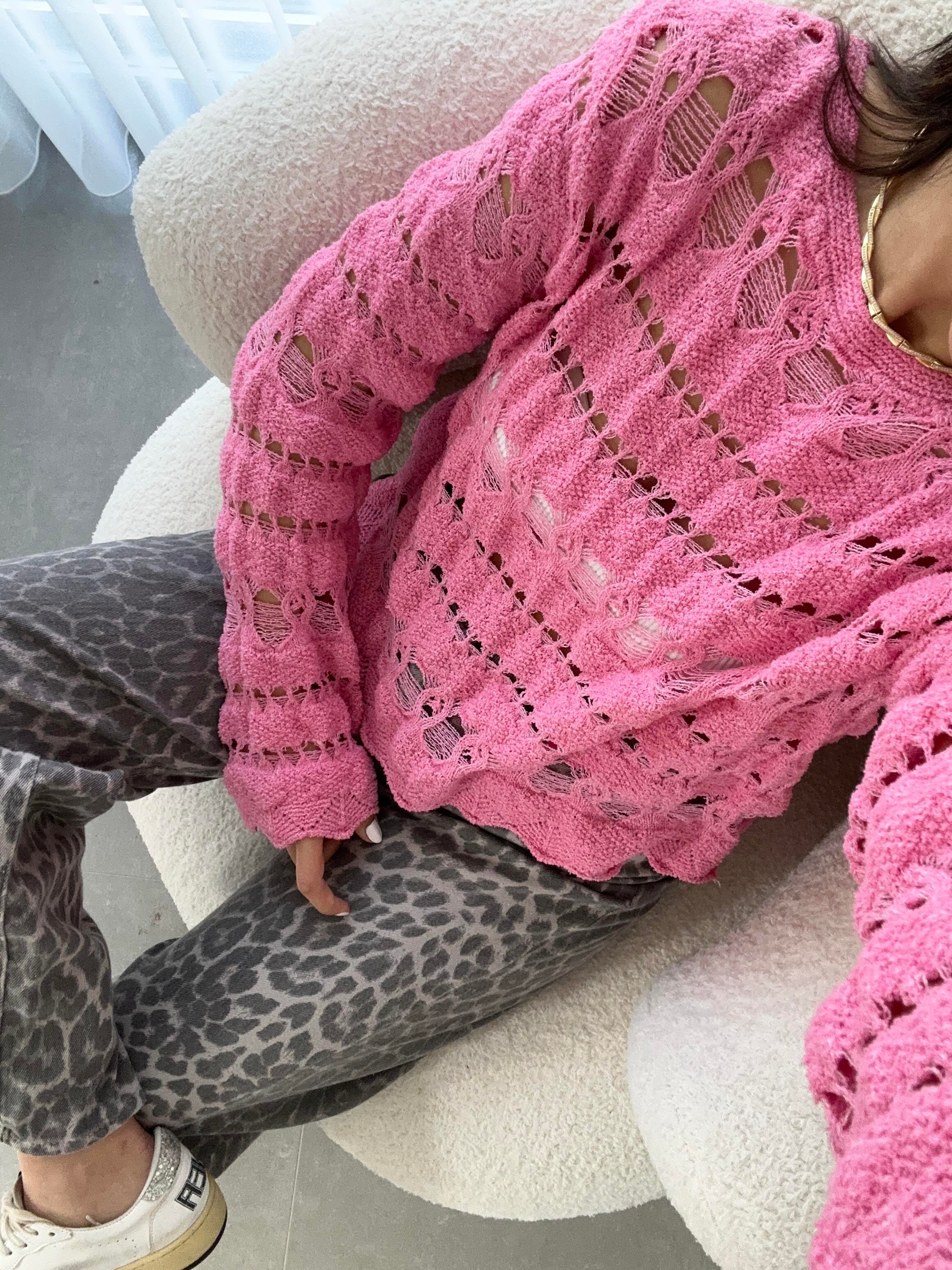 Pembe Ajurlu Triko Bluz