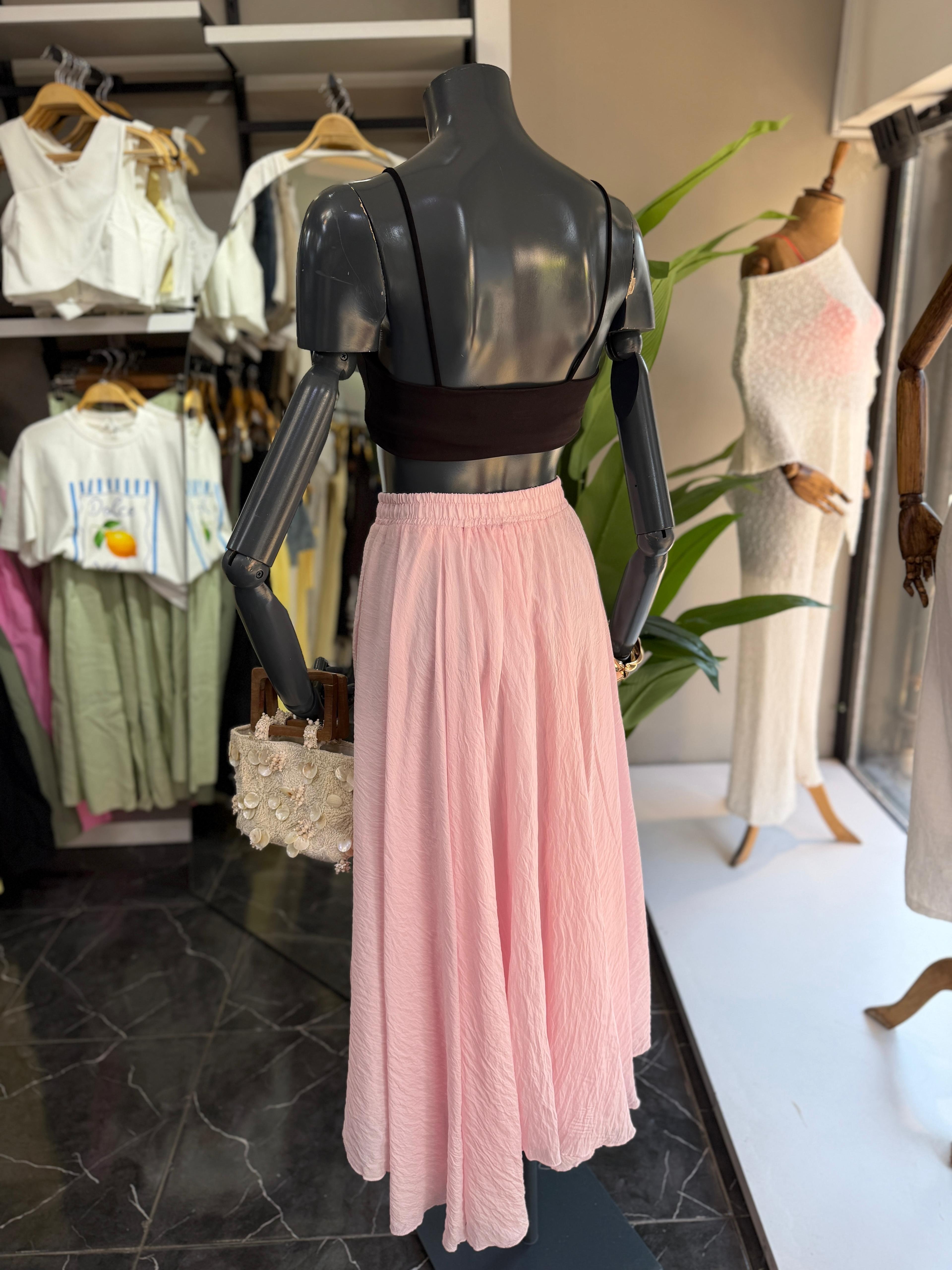 Pembe Asimetrik Kesim Etek