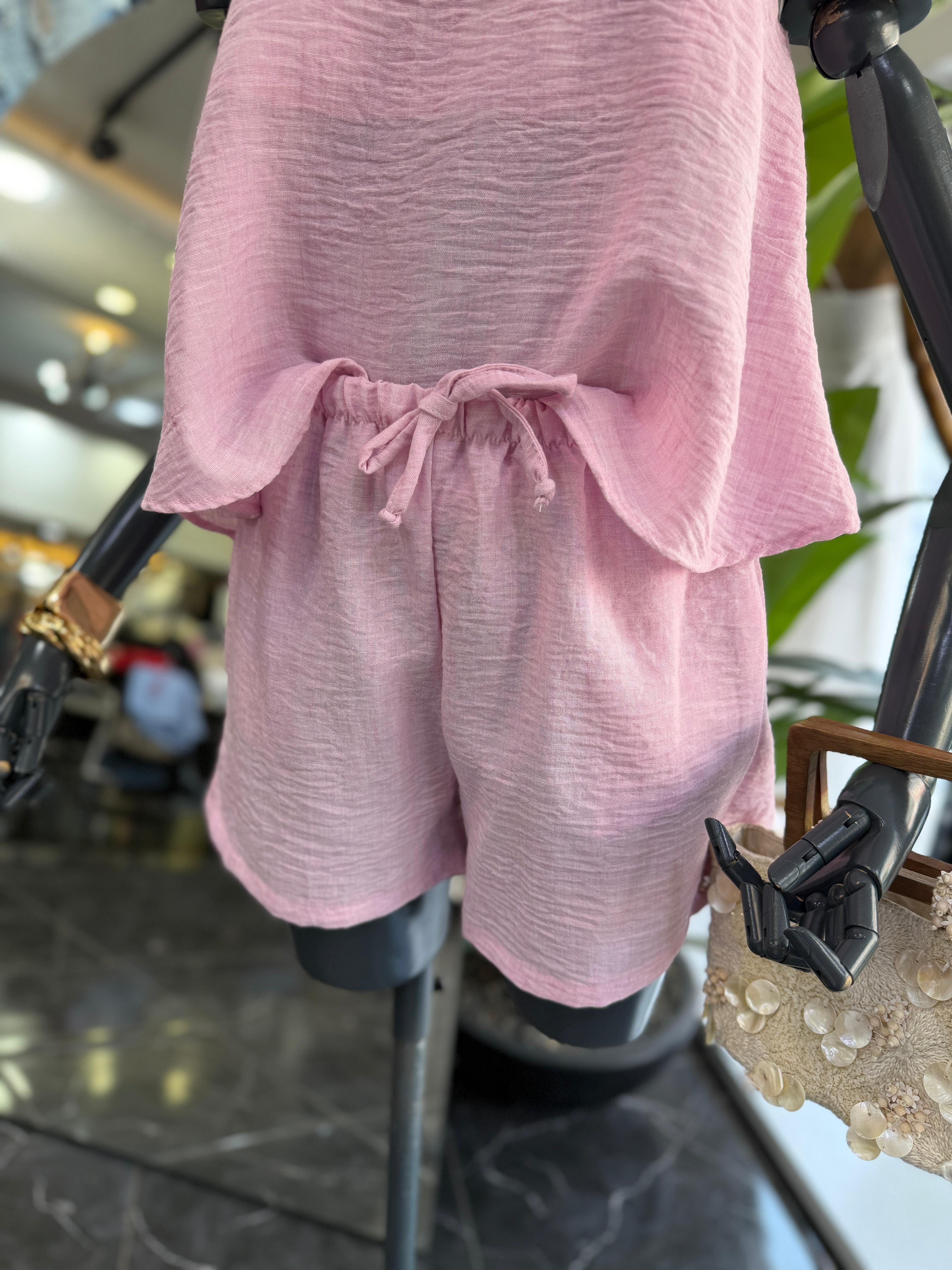 Pembe Askılı Crop Bluz