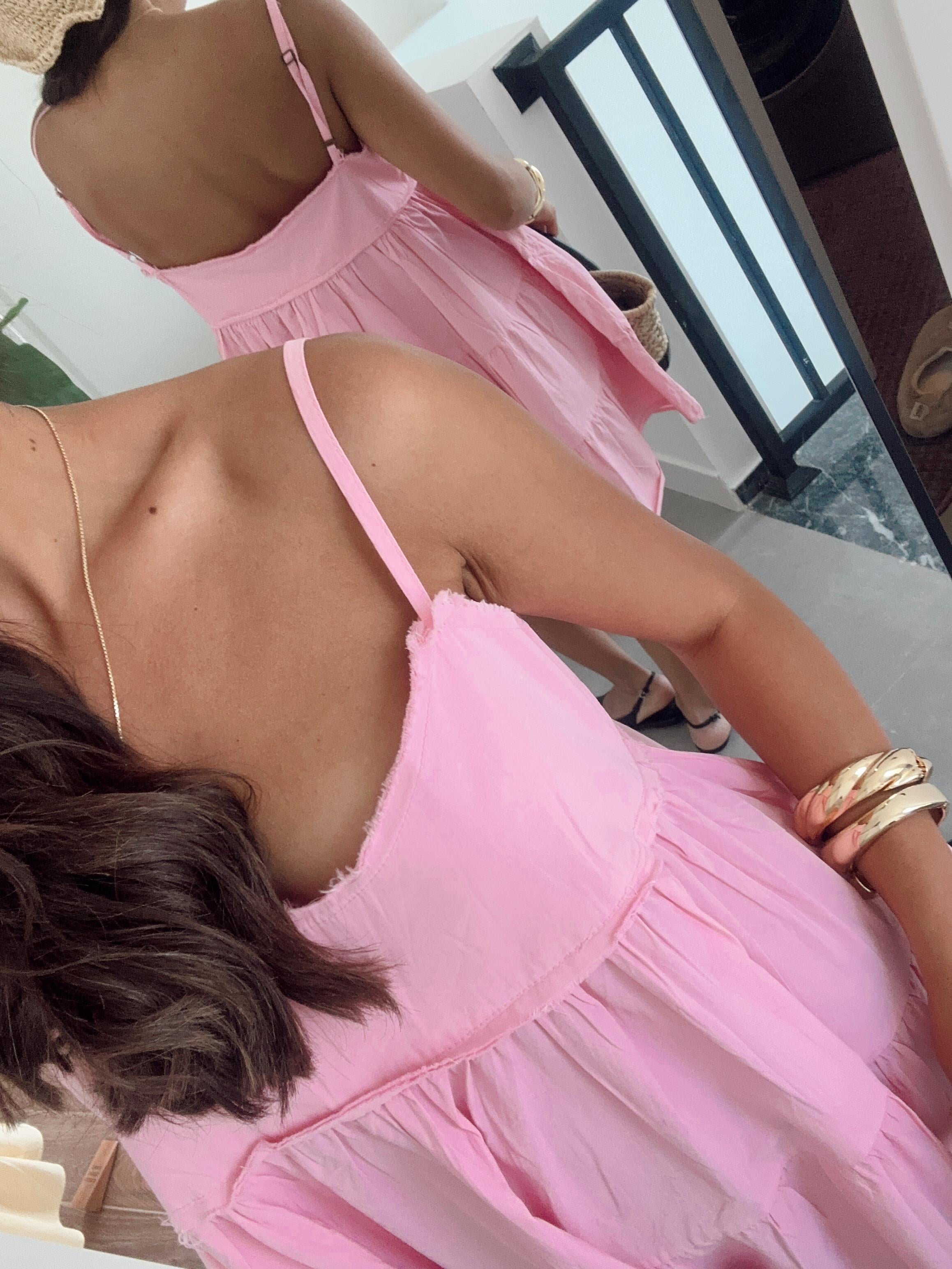 Pembe Askılı Mini Elbise