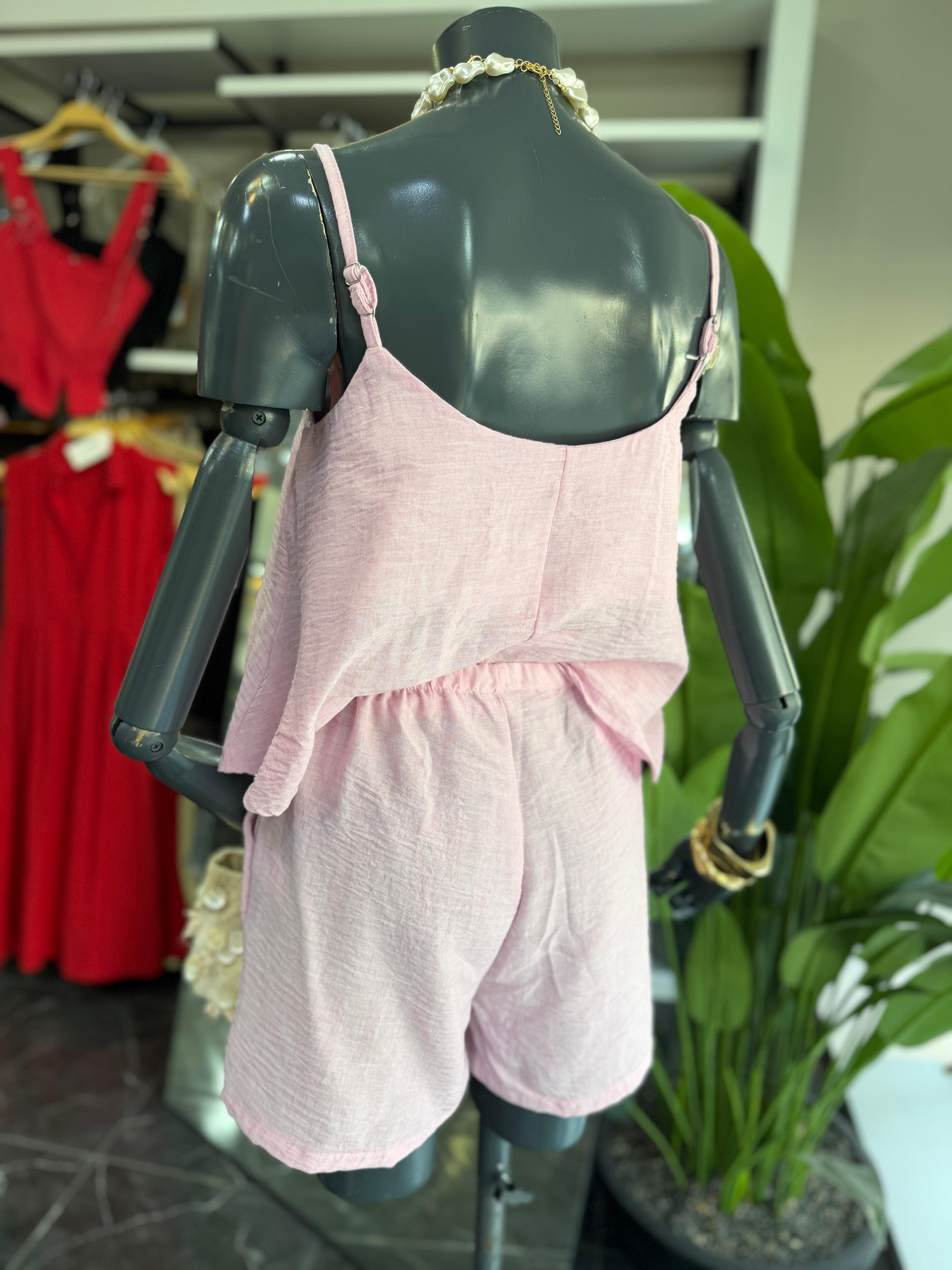 Pembe Beli Lastikli Kısa Şort