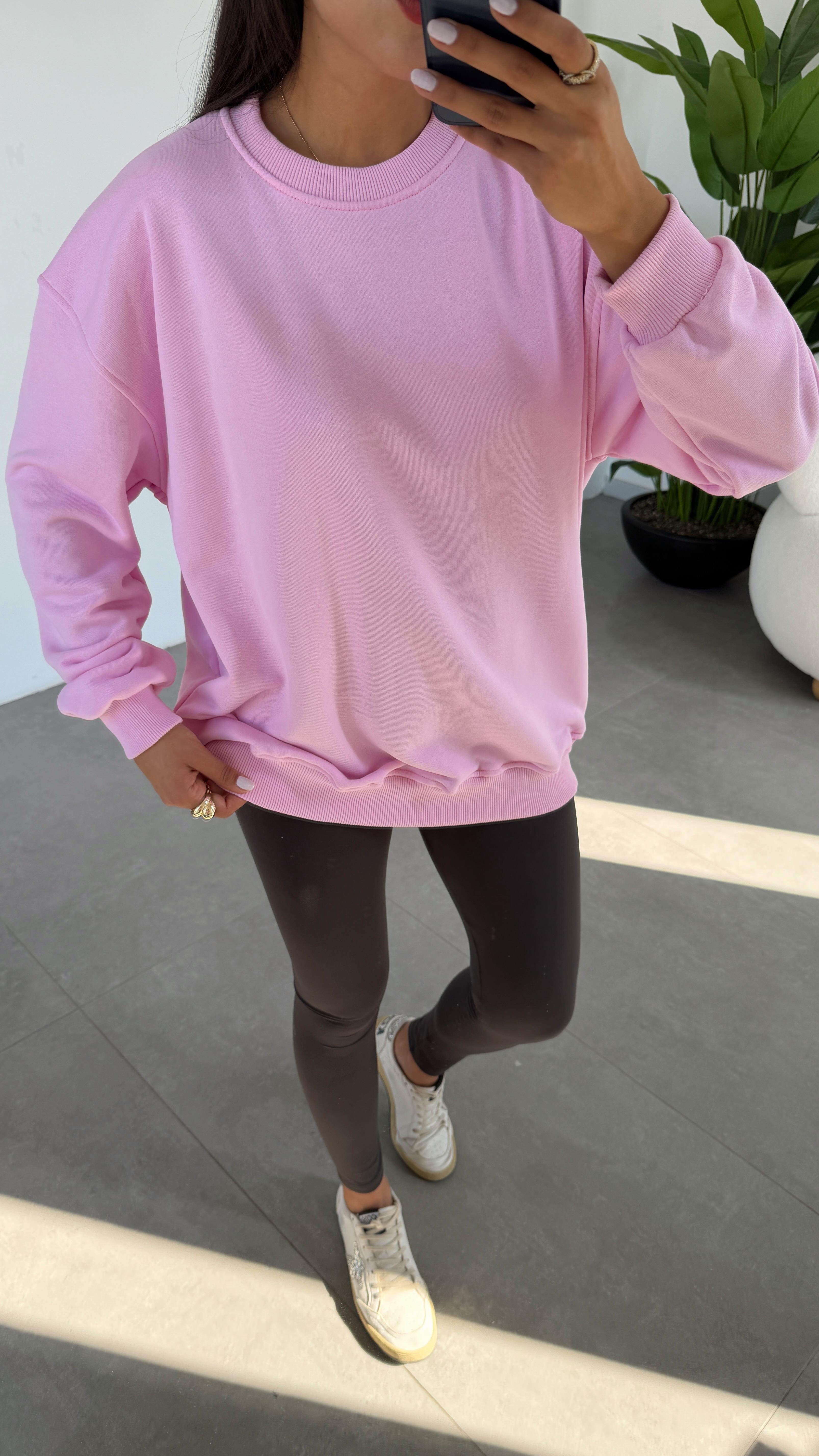 Pembe Bisiklet Yaka Oversize Sweat