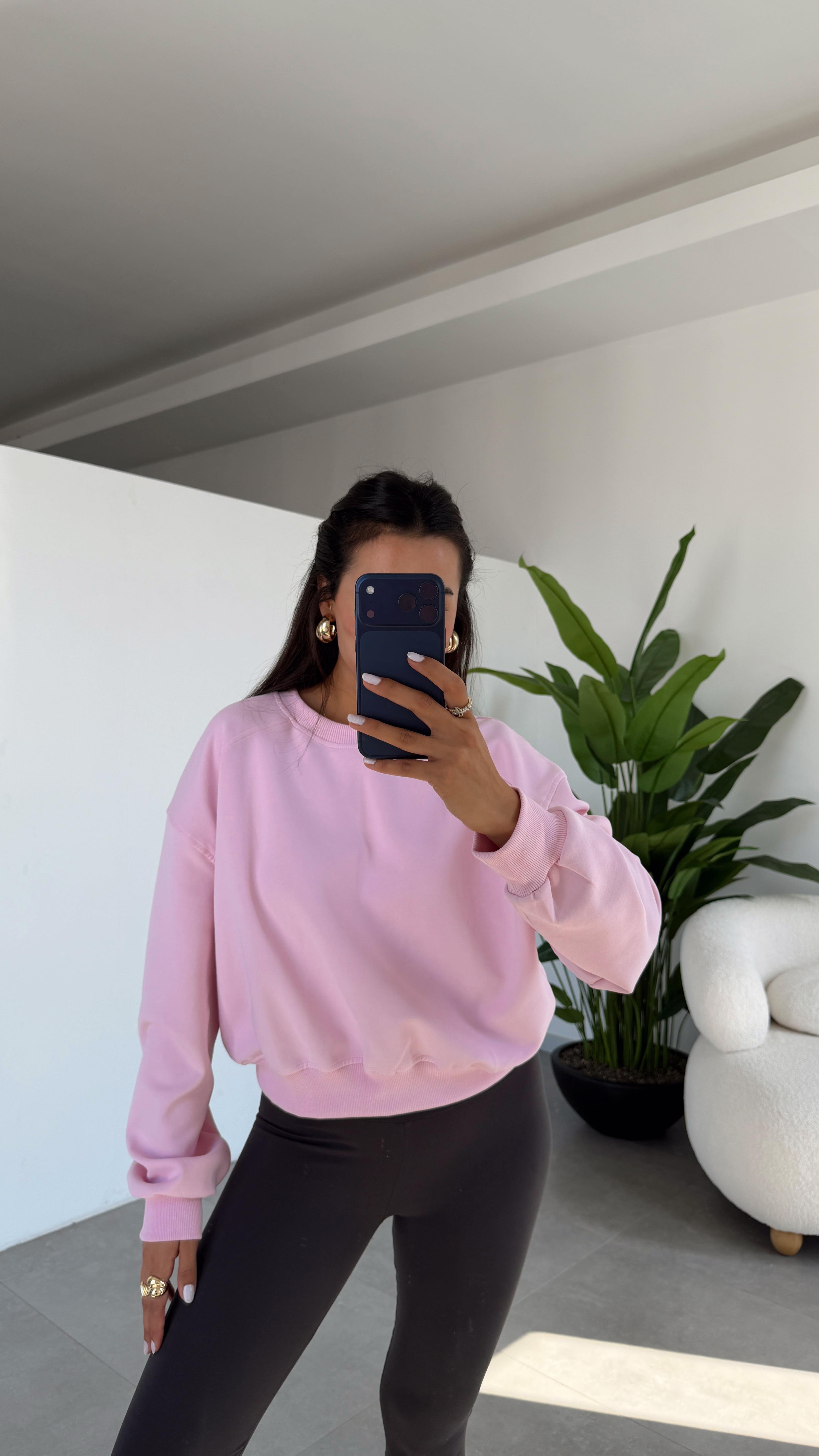 Pembe Bisiklet Yaka Sweat