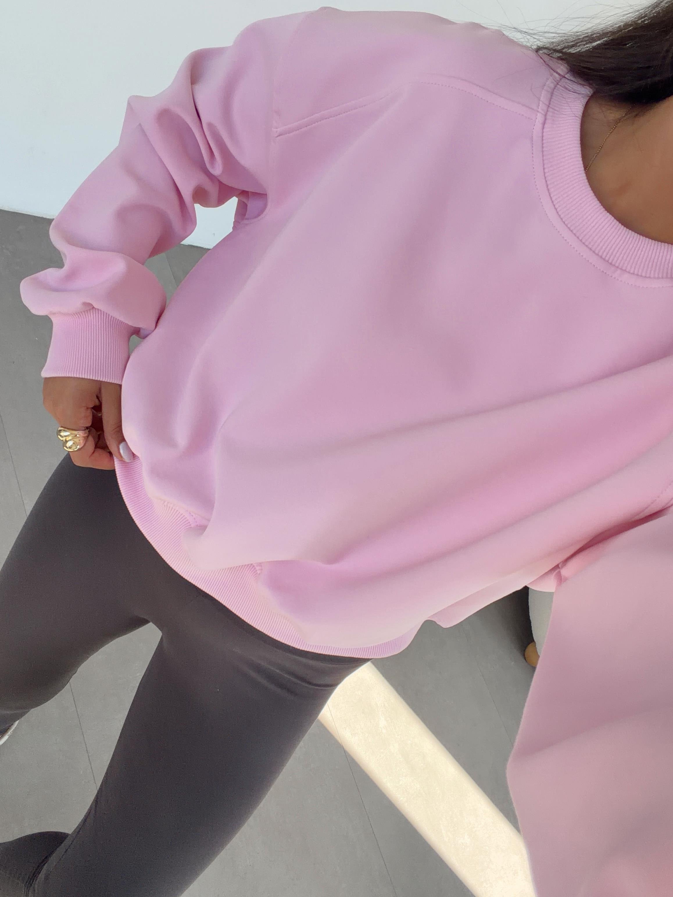 Pembe Bisiklet Yaka Sweat