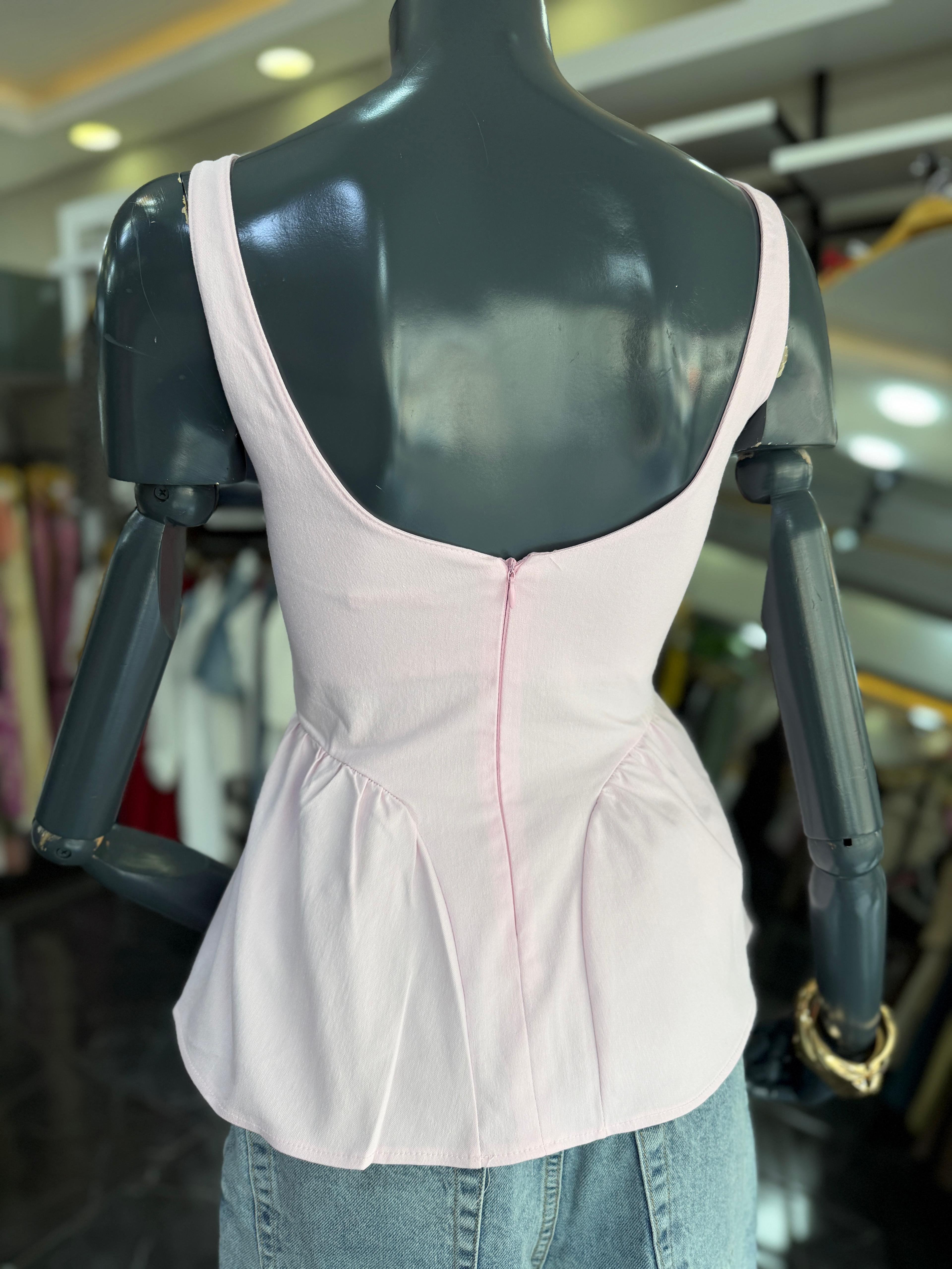 Pembe Eteği Balon Detaylı Bluz