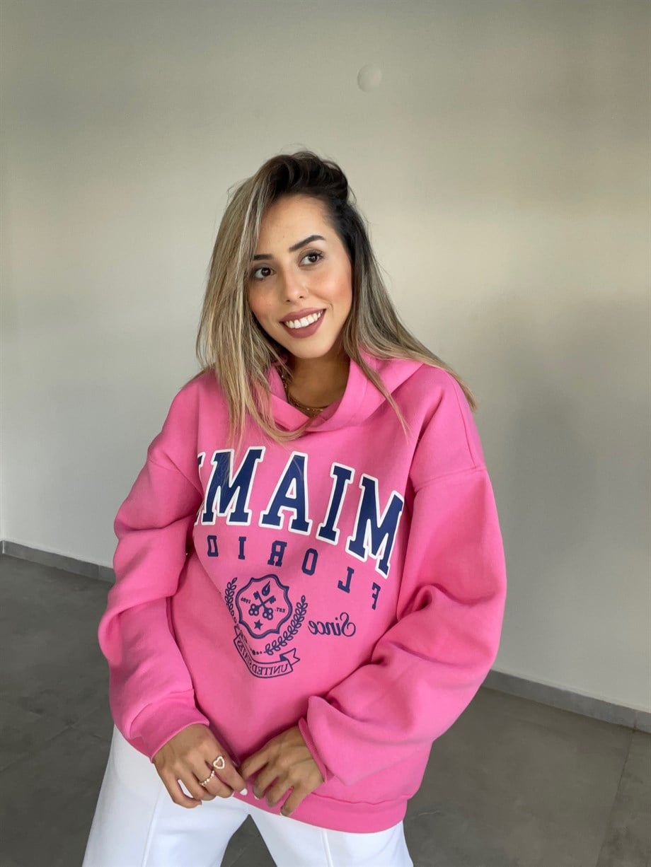 Pembe Kapşonlu Sweatshırt