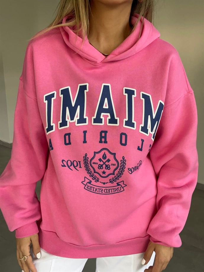 Pembe Kapşonlu Sweatshırt