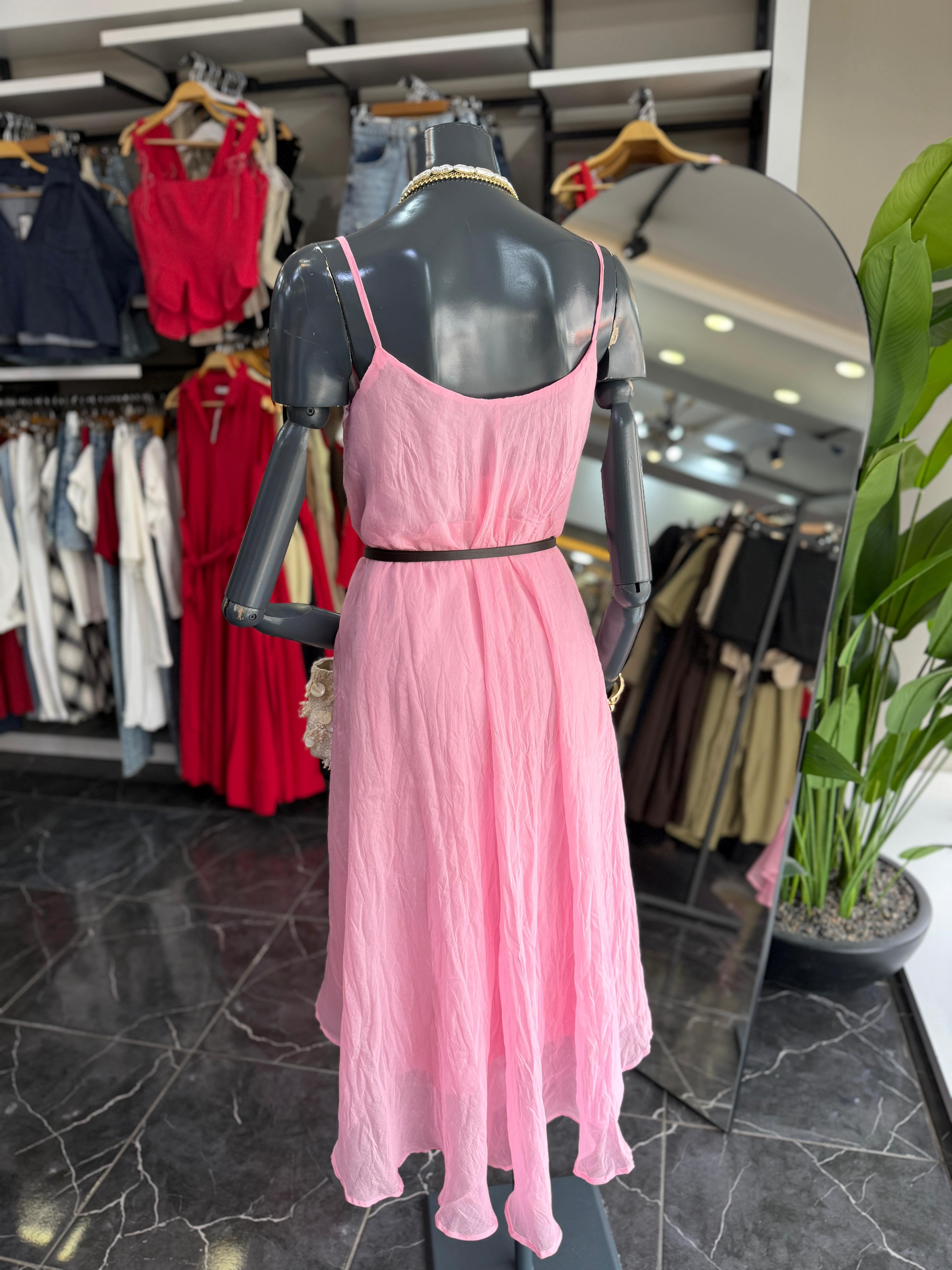 Pembe Kemerli Askılı Elbise