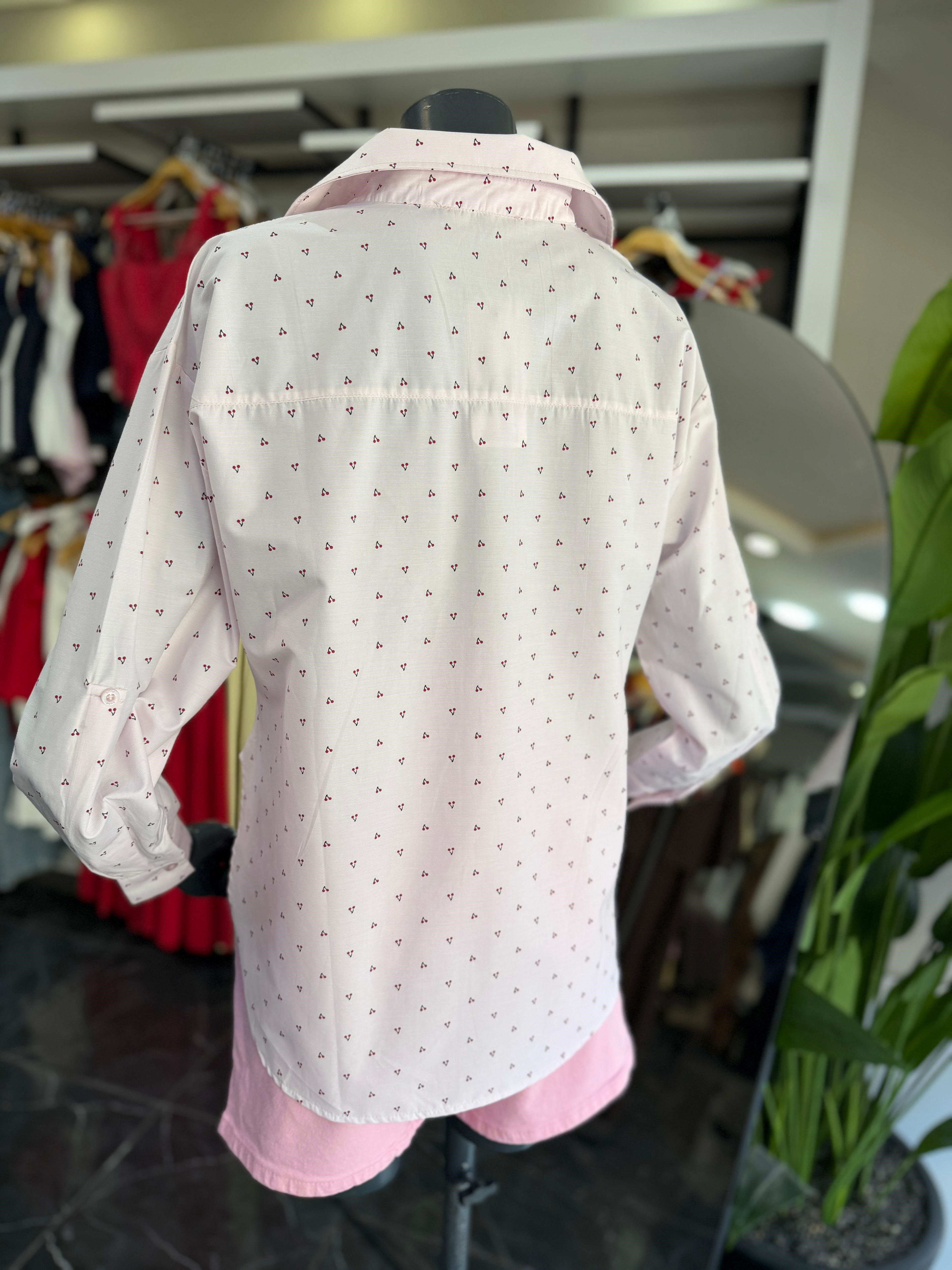 Pembe Kiraz Desenli Gömlek