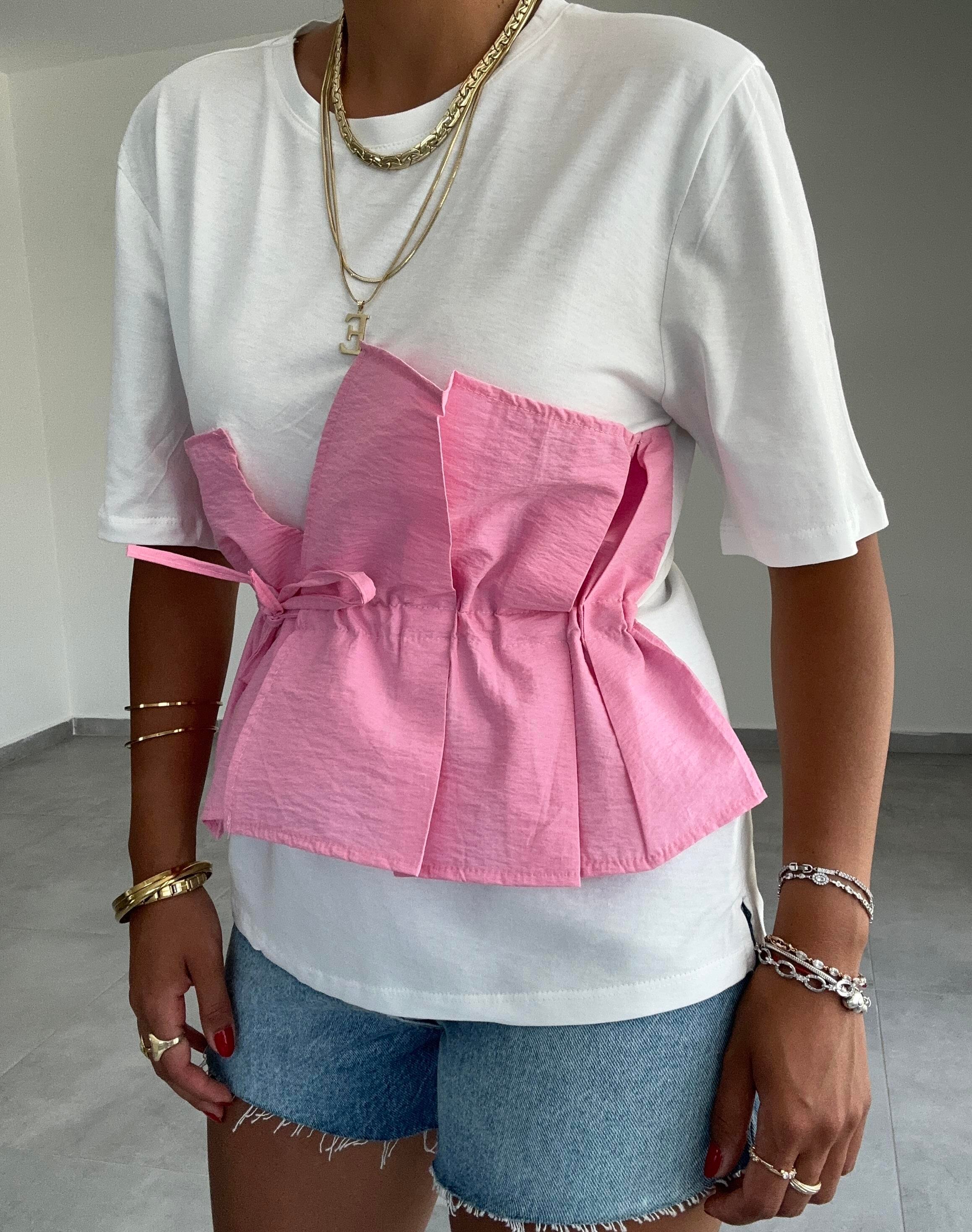 Pembe Korsajlı Tshirt