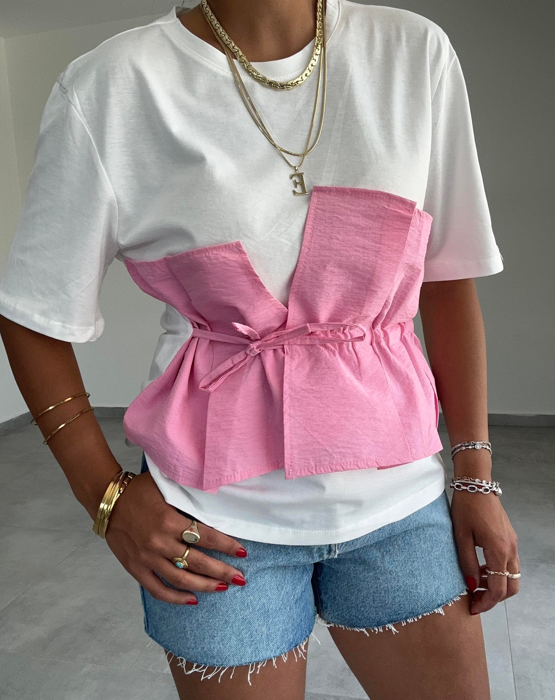 Pembe Korsajlı Tshirt