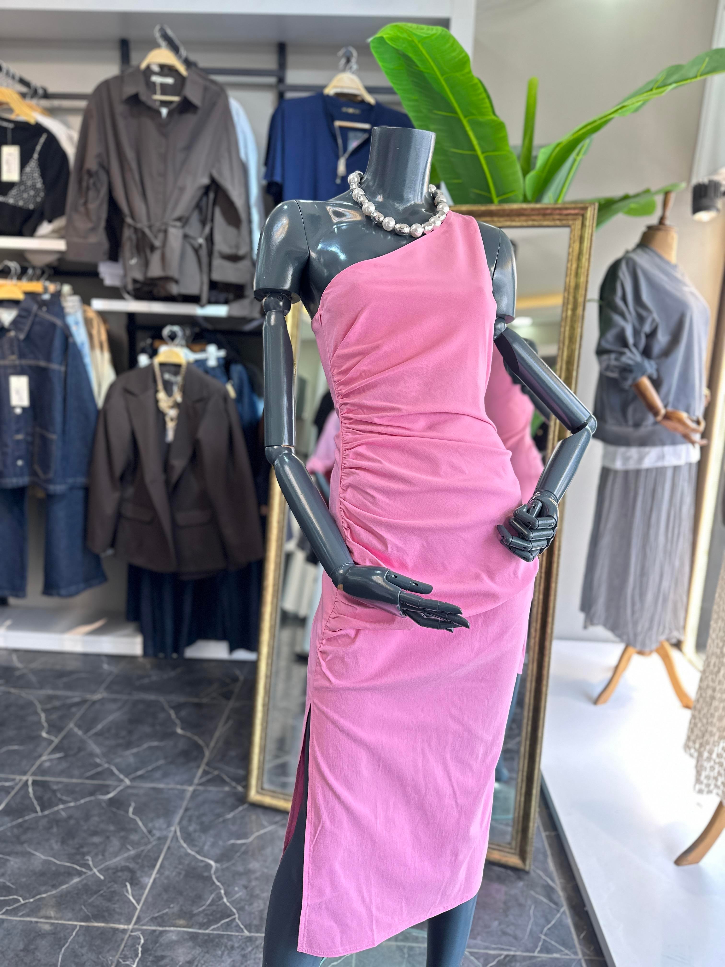 Pembe Tek Omuz Elbise