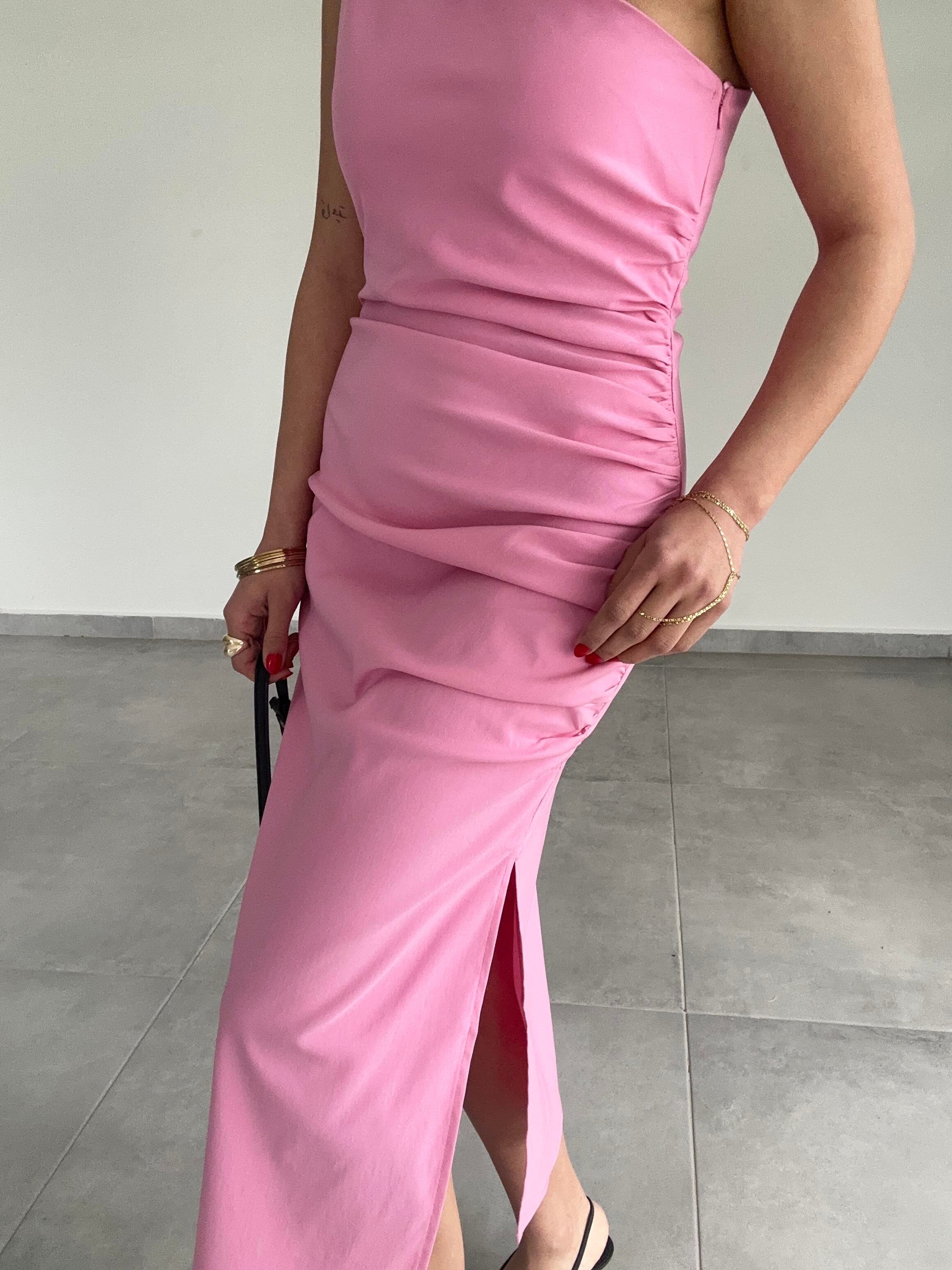 Pembe Tek Omuz Elbise