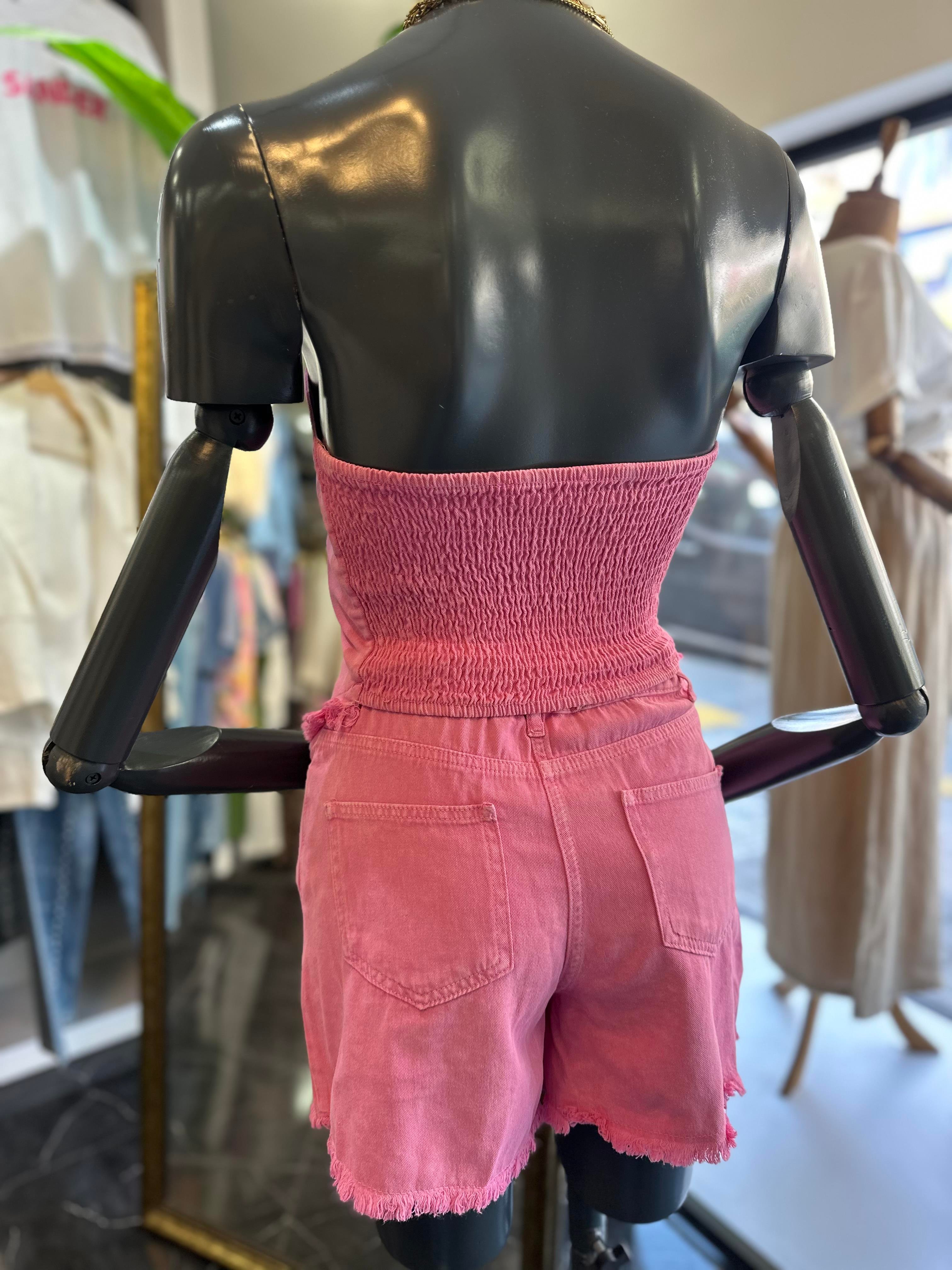 Pembe Yıkamalı Şortlu Büstiyer Takım