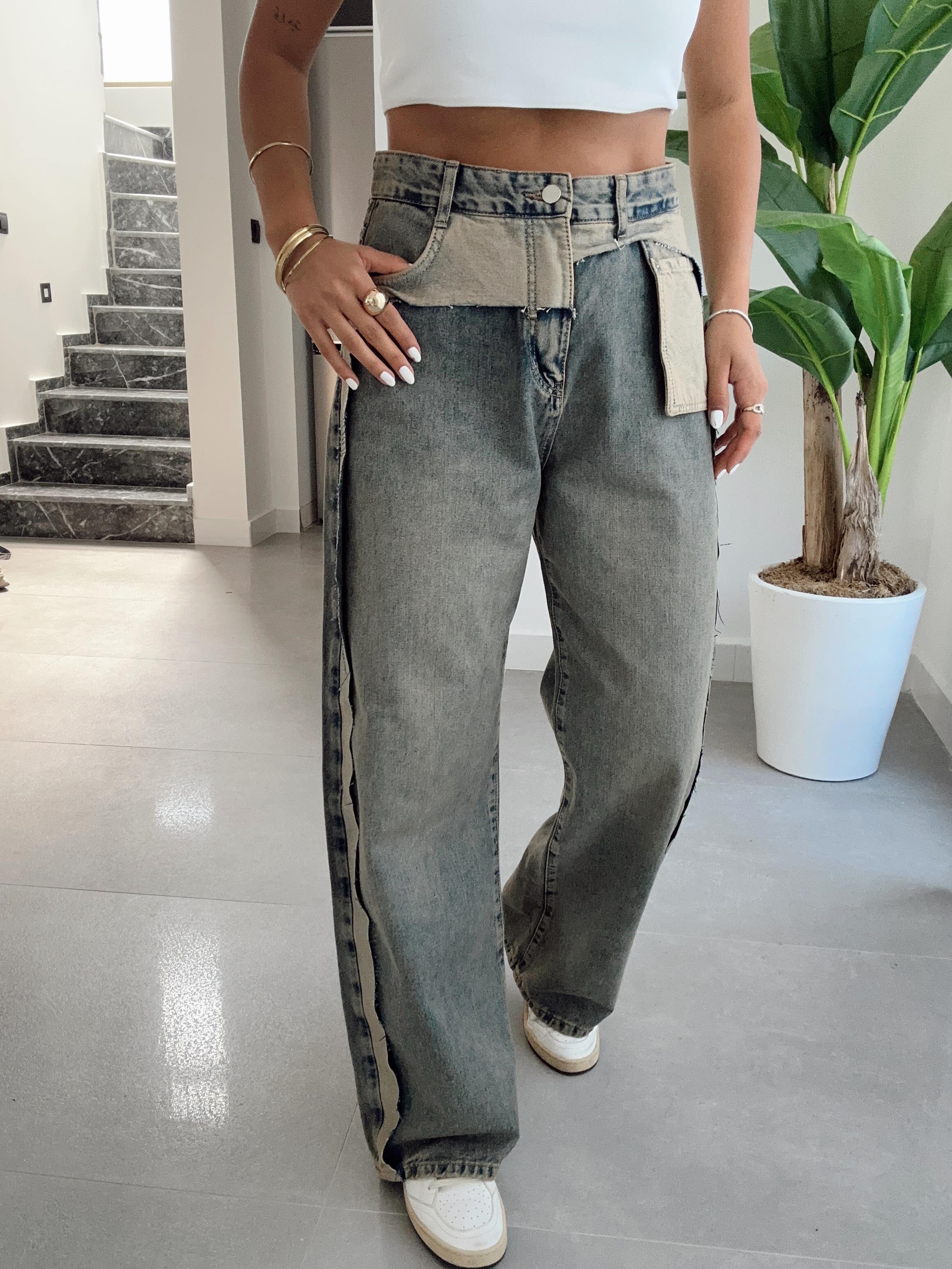 Perge Yırtık Detaylı Füme Jean Pantolon