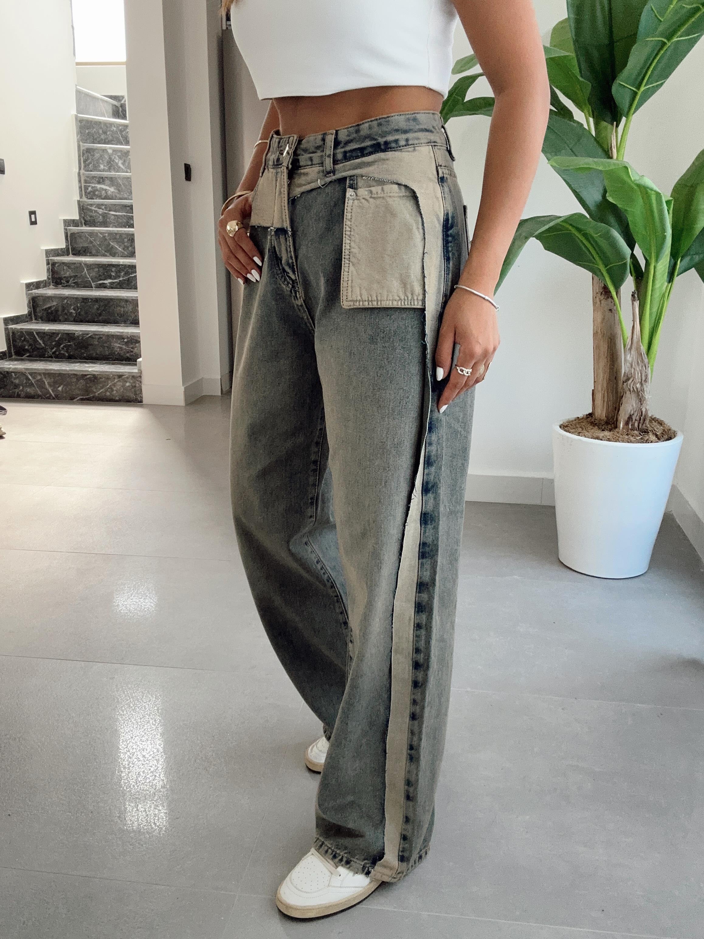 Perge Yırtık Detaylı Füme Jean Pantolon