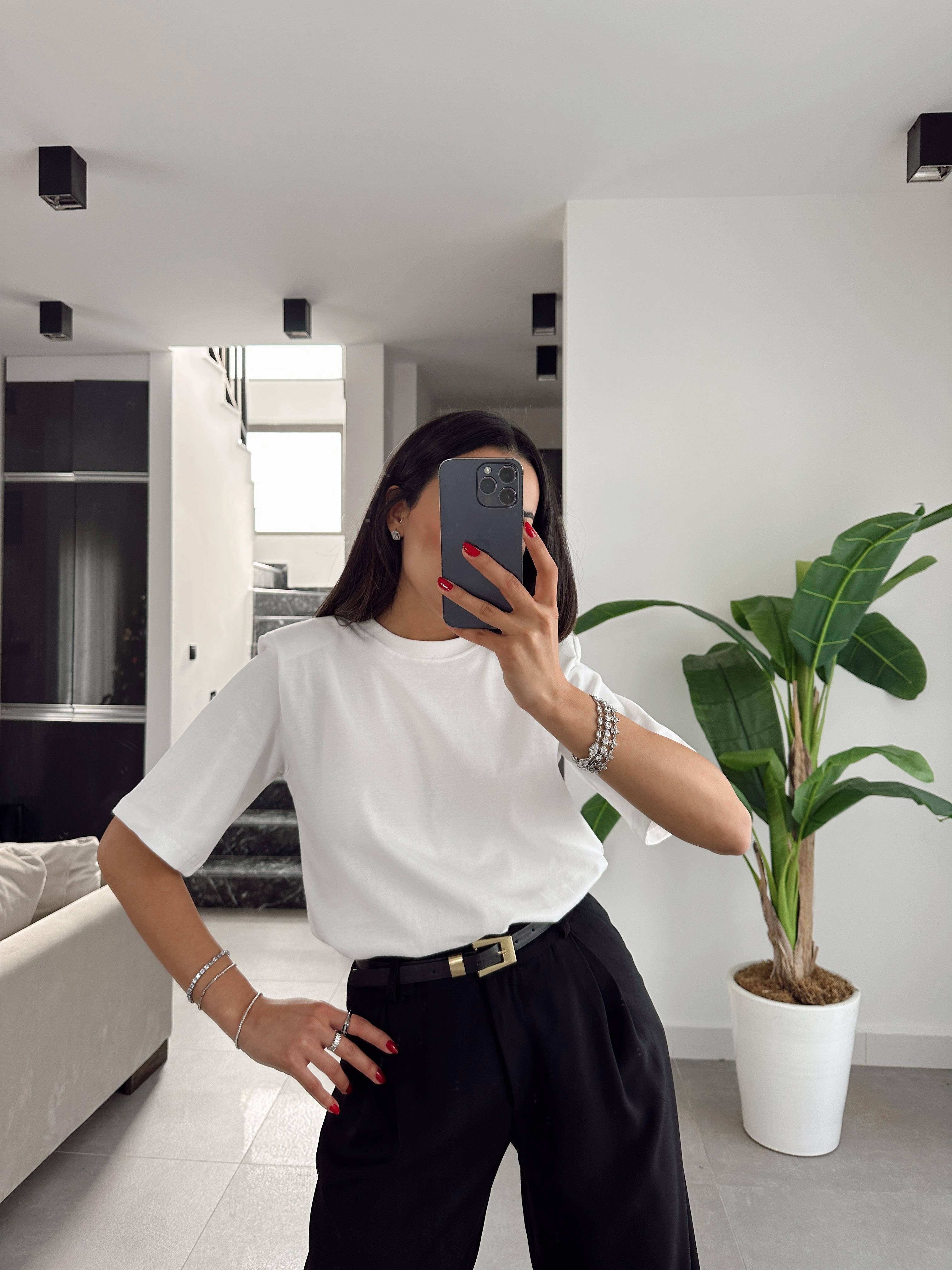 Premium Vatkalı Beyaz Tişört