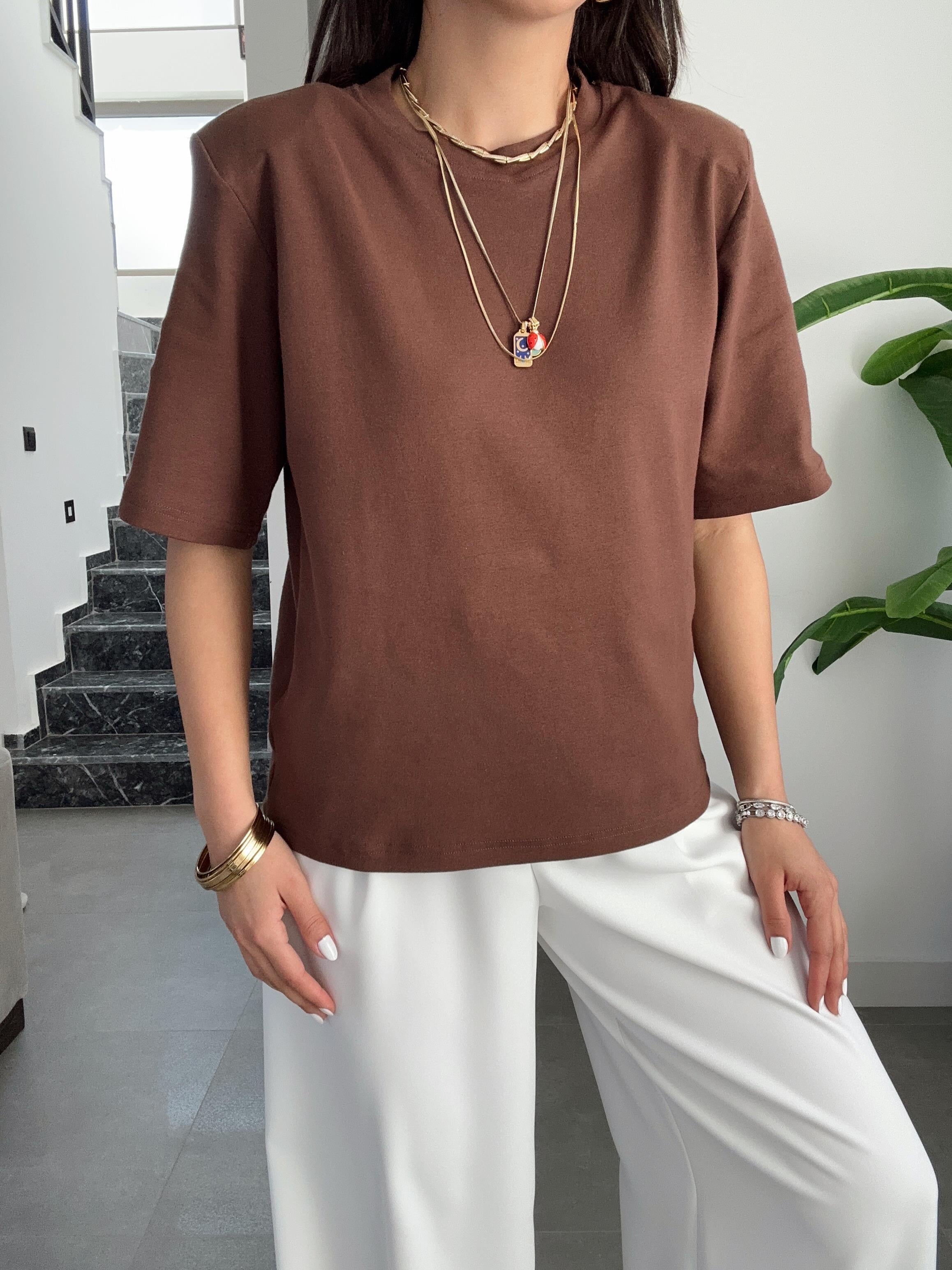 Premium Vatkalı Kahve Tişört